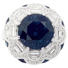 Bague en or blanc 18 carats sertie de spinelle bleue, saphir bleu et diamant