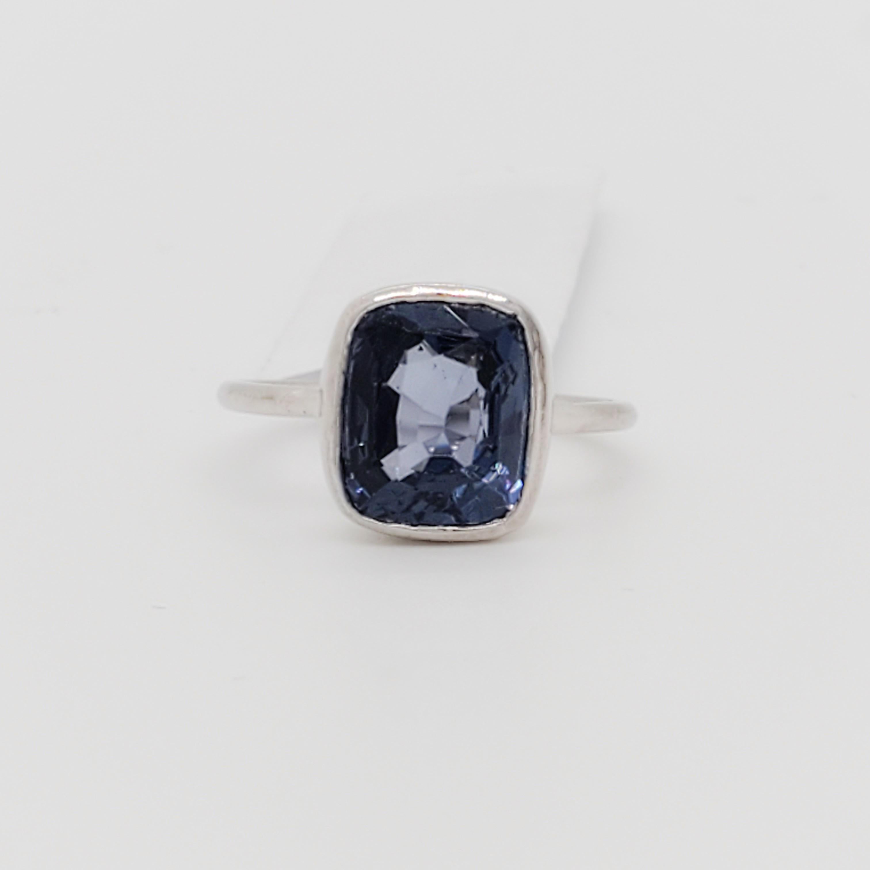 Women's or Men's Blue Spinel Solitaire Ring in Platinum For Sale