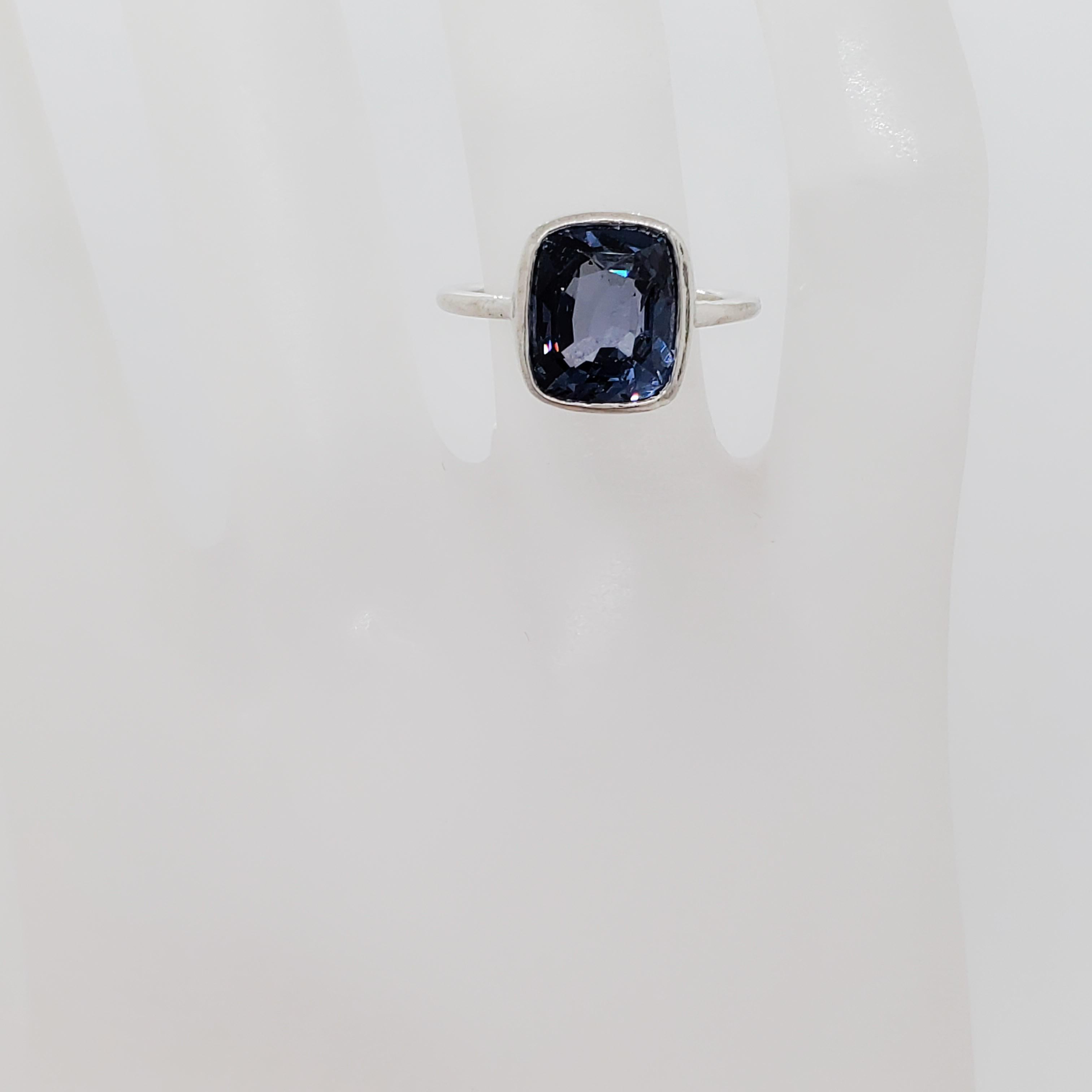 Cushion Cut Blue Spinel Solitaire Ring in Platinum For Sale