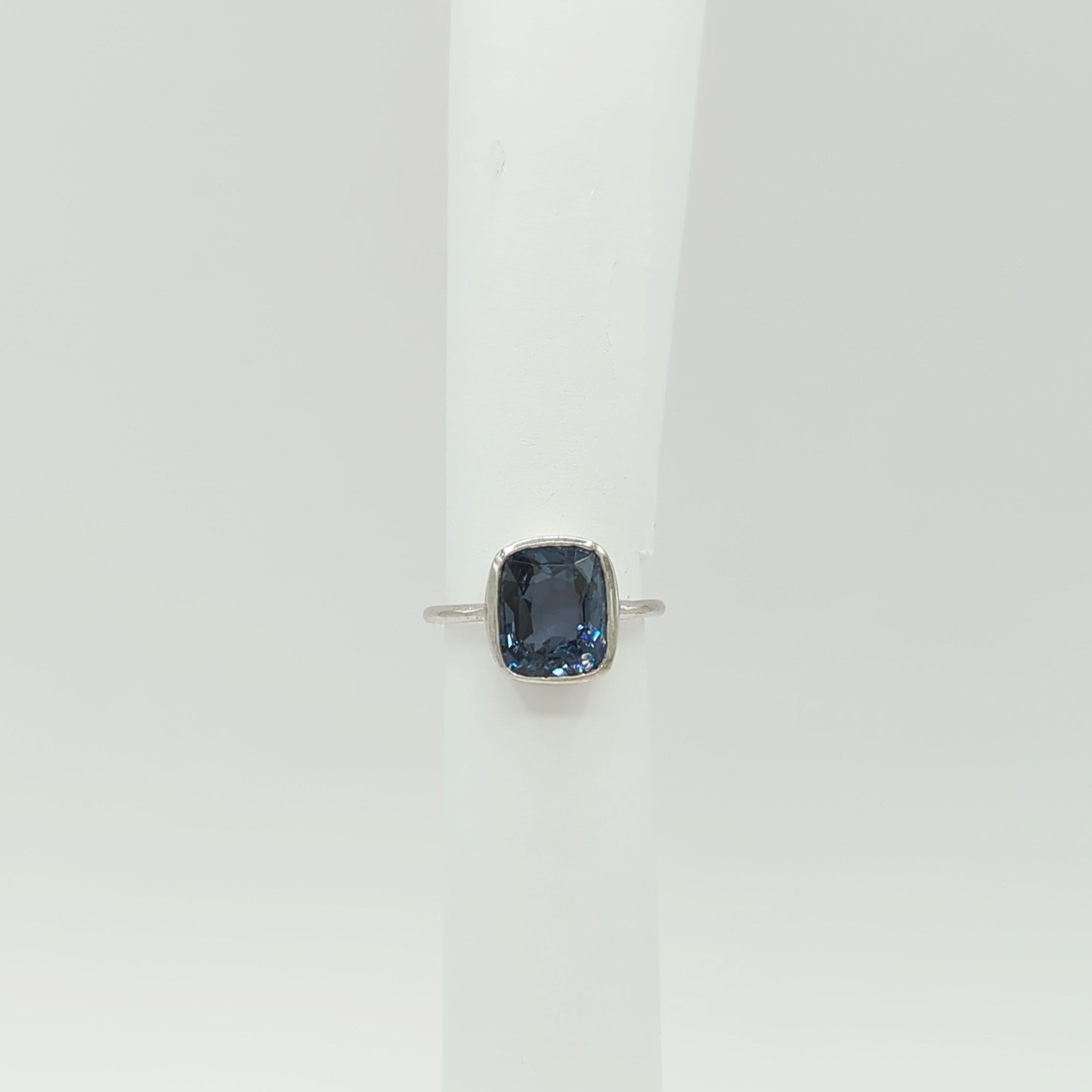 Blue Spinel Solitaire Ring in Platinum