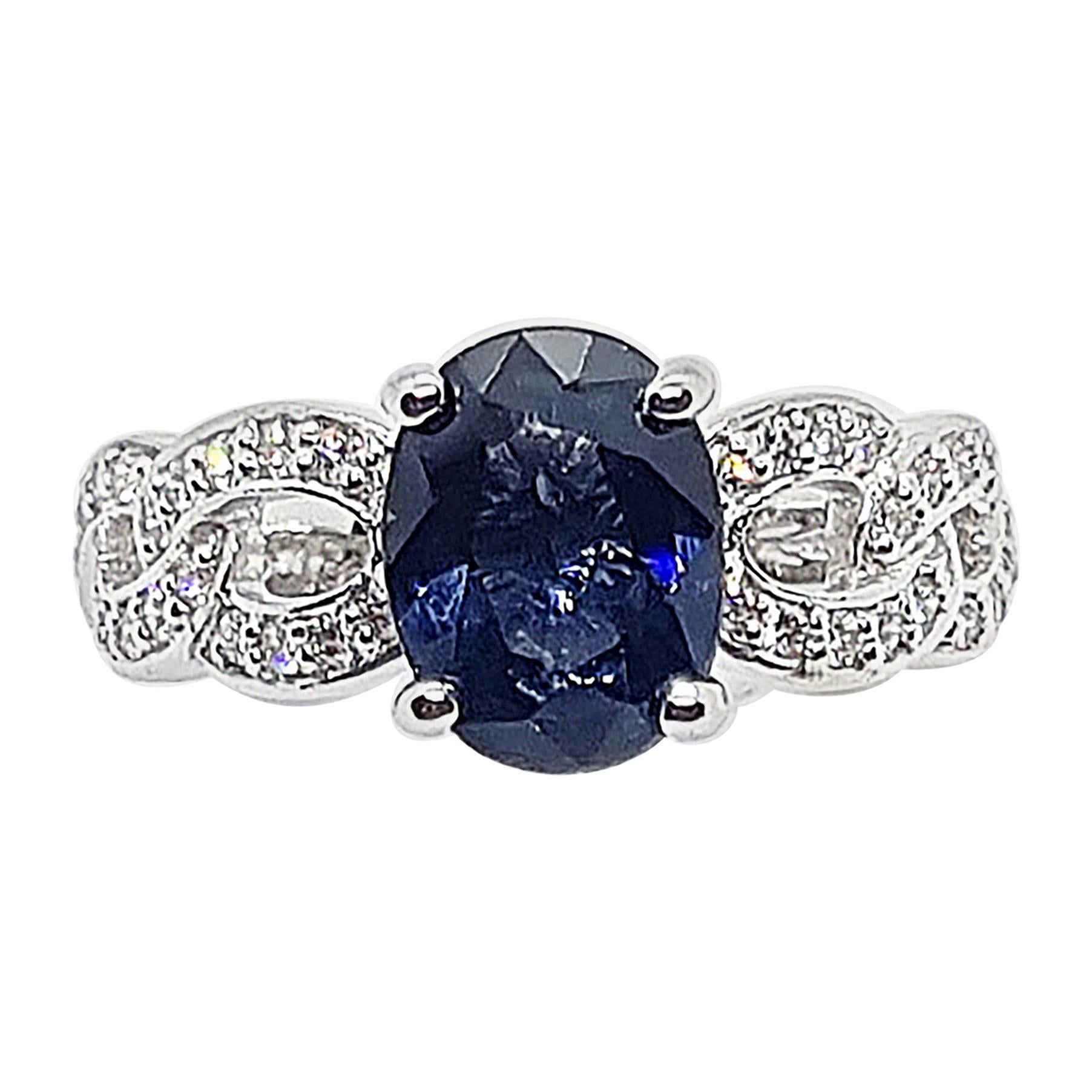 Certified Unheated Cobalt Blue Spinel with Diamond Ring in 18K White Gold  For Sale