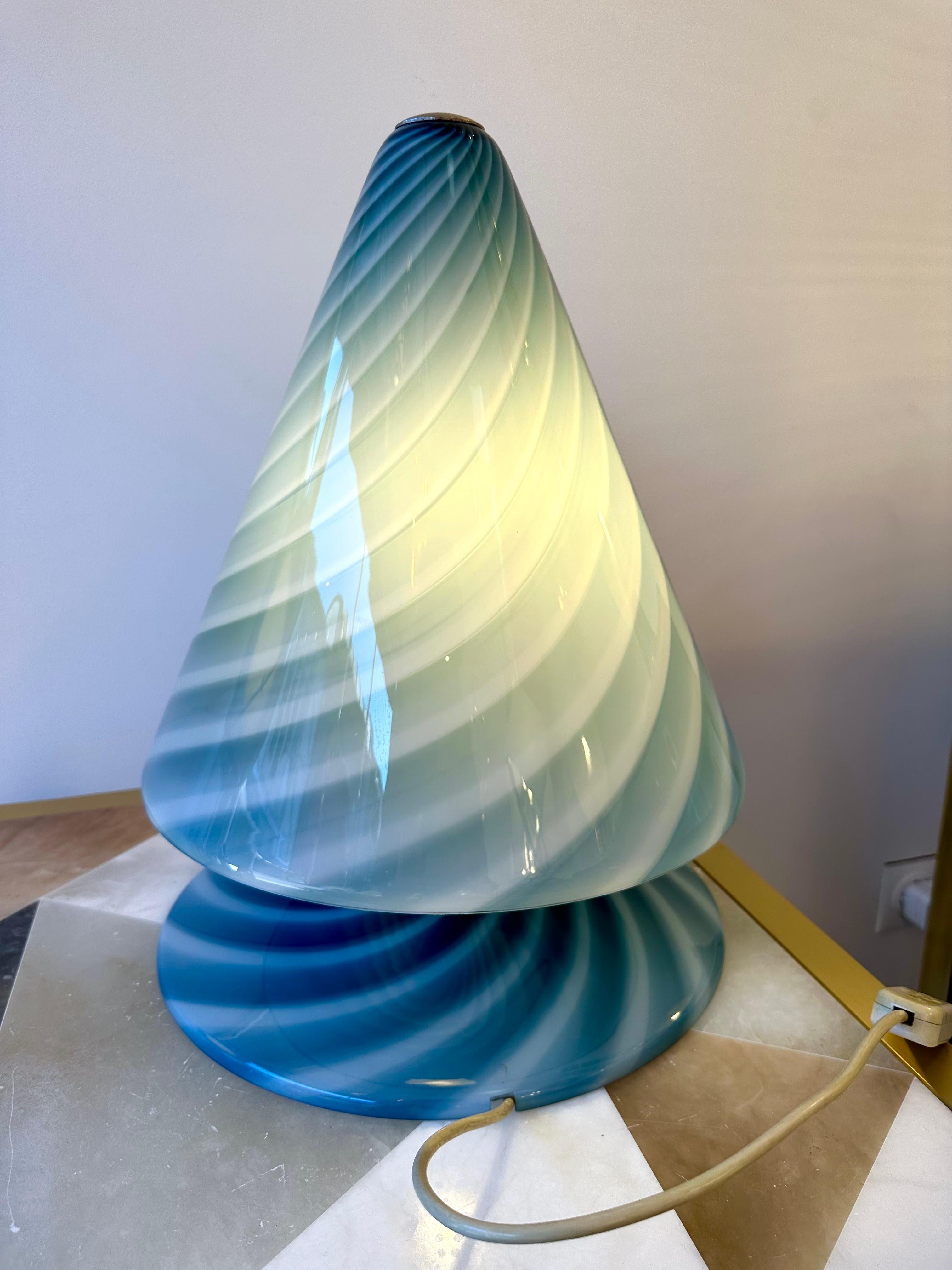 Metal Blue Spiral Murano Glass Lamp by La Murrina, Italy, 1970s For Sale