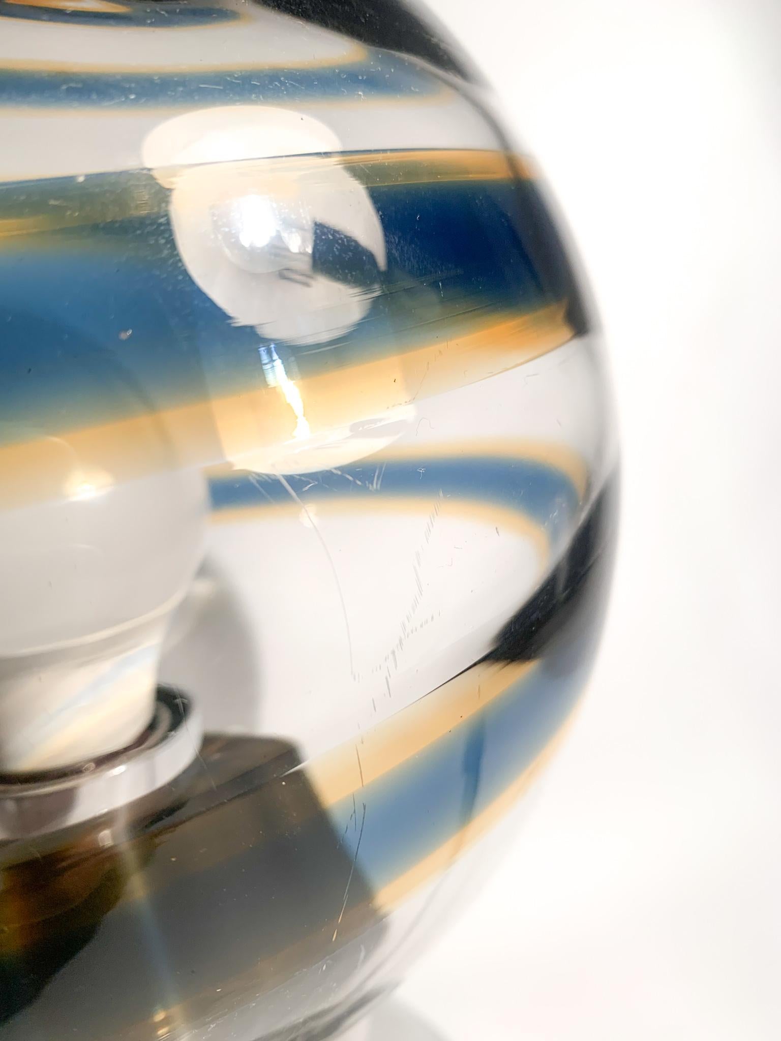Blue Spiral Murano Glass Sphere Table Lamp from the 1950s 3