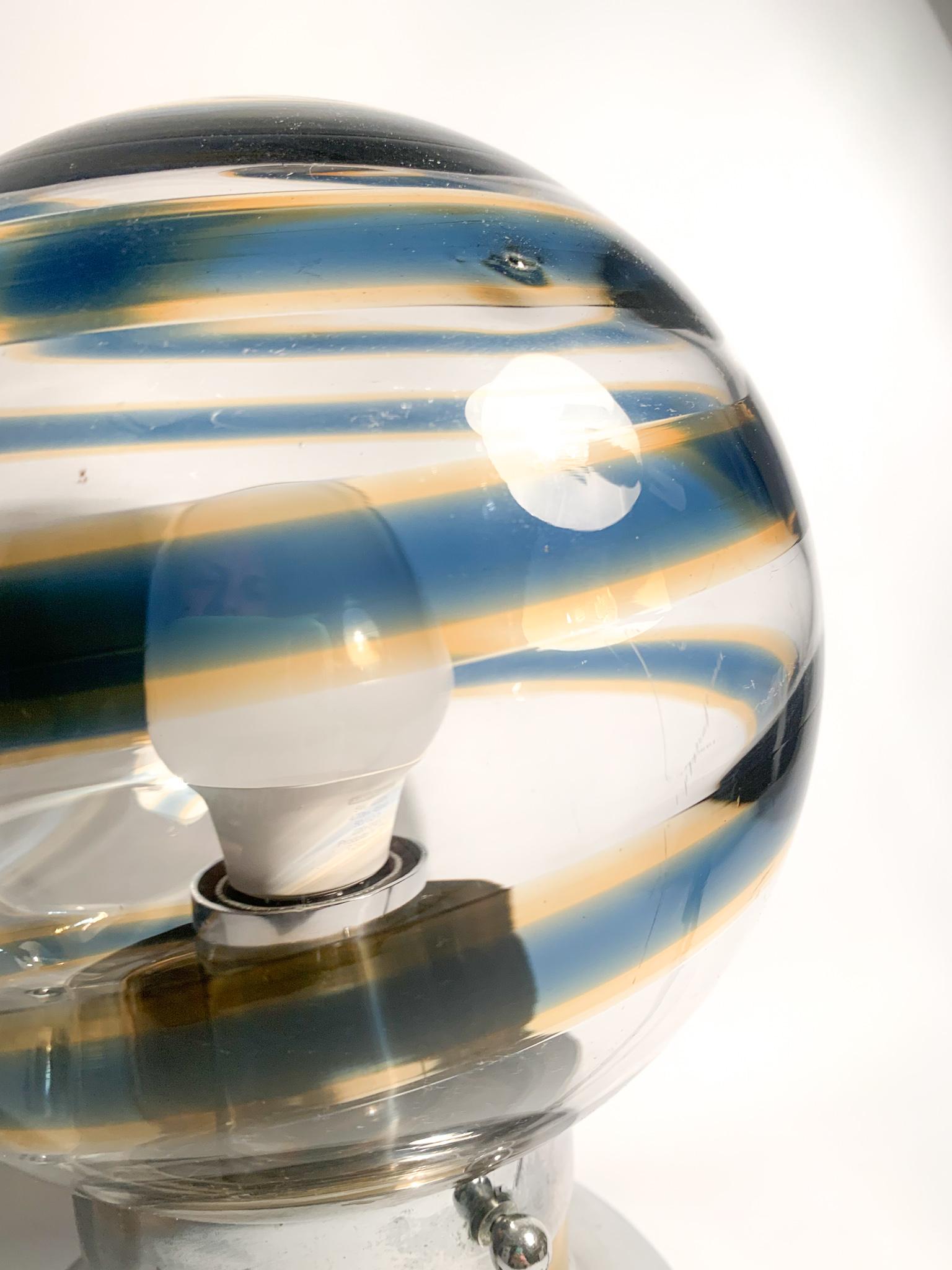 Mid-Century Modern Blue Spiral Murano Glass Sphere Table Lamp from the 1950s