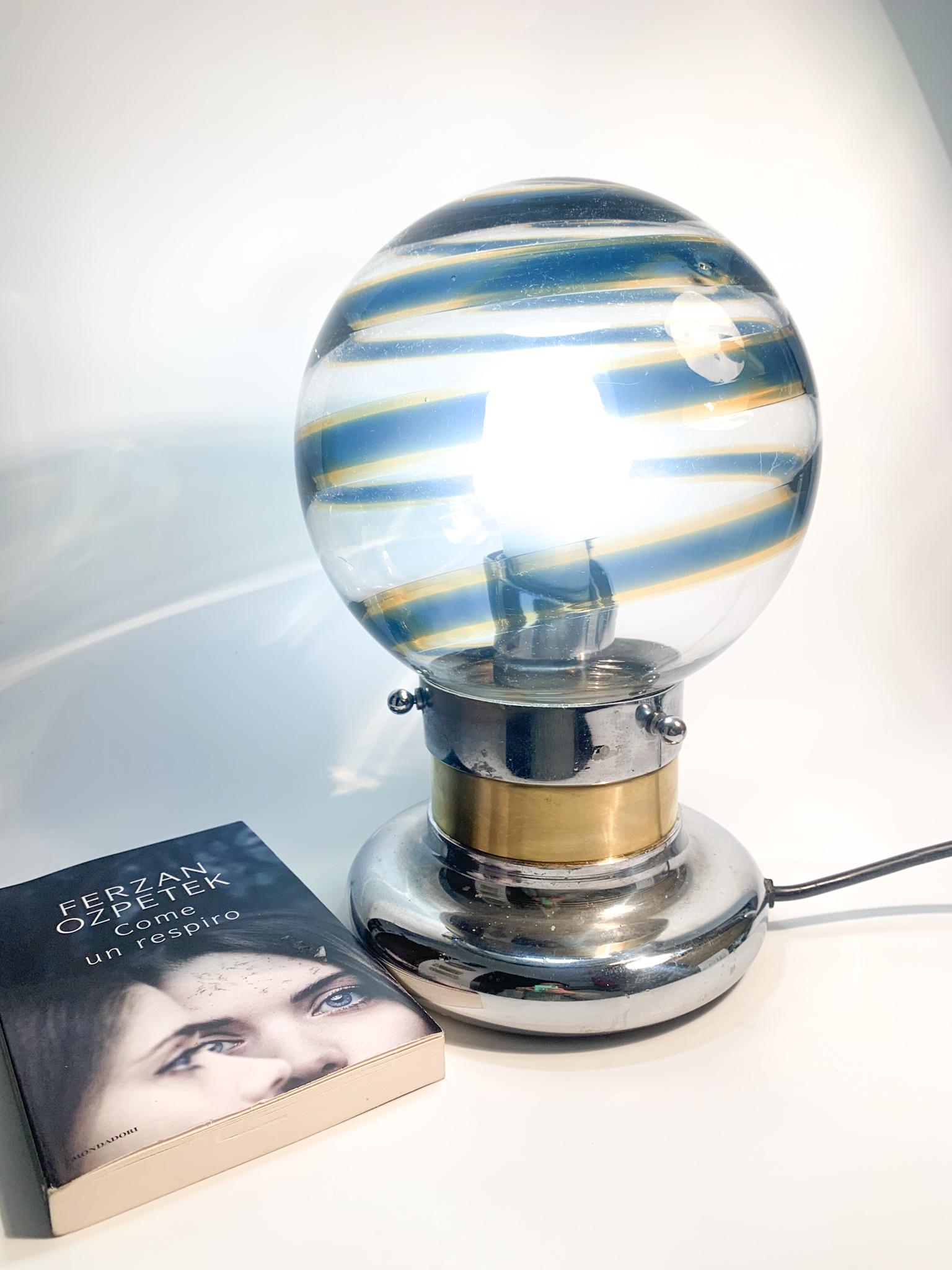 Blue Spiral Murano Glass Sphere Table Lamp from the 1950s 1