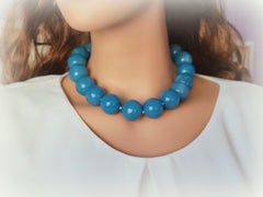 Blue Sponge Quartz Necklace, Huge Quartz Round Beads 24 mm