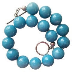 Blue Sponge Quartz Necklace, Huge Quartz Round Beads 24 mm