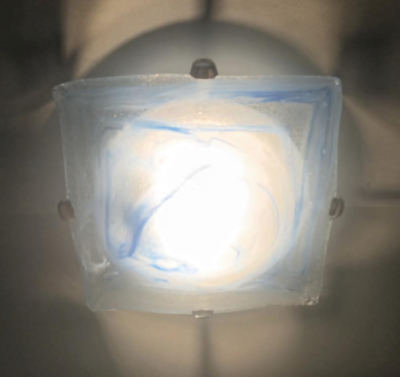 Blue Square Murano Flush Mount In Good Condition For Sale In Los Angeles, CA