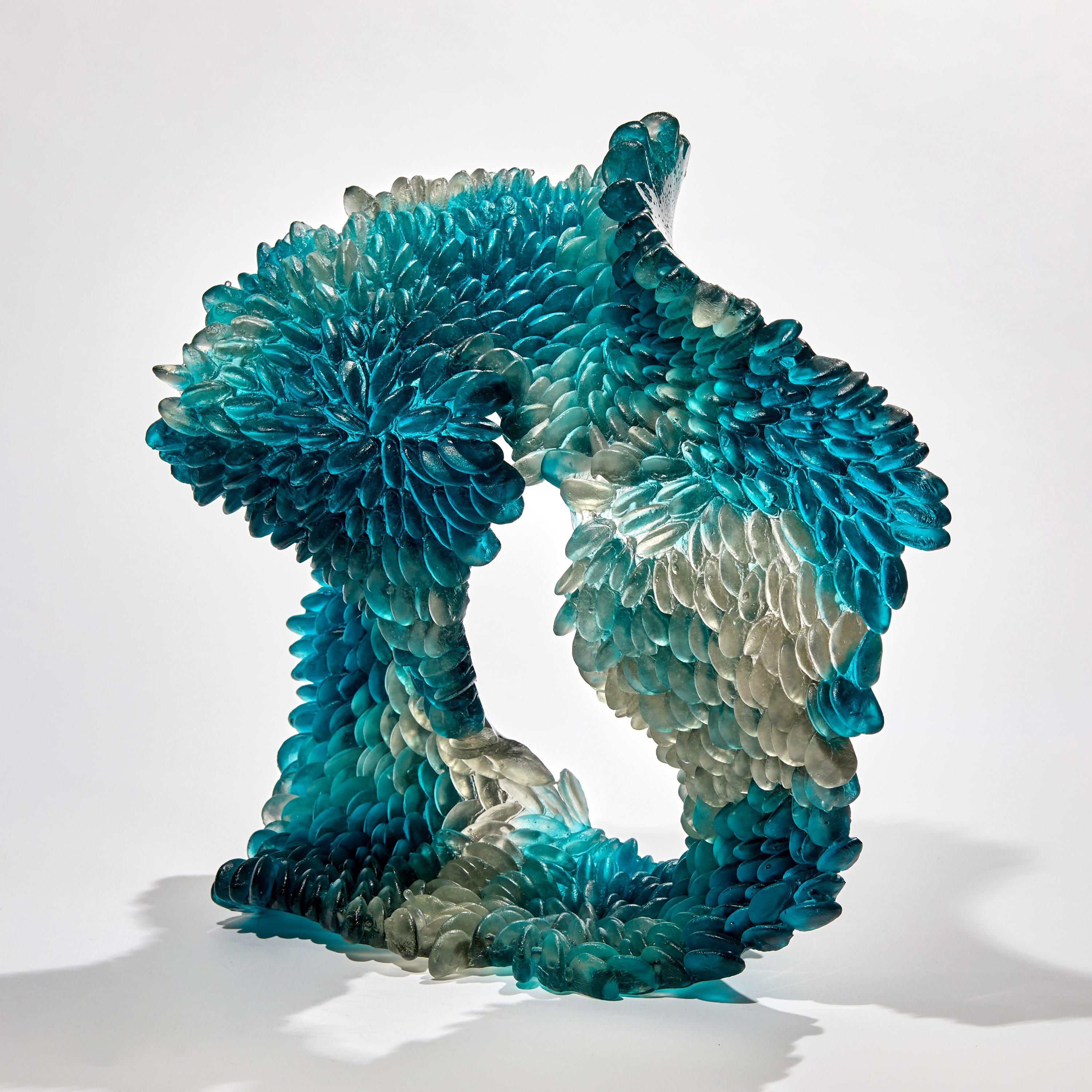 Organic Modern  Blue Stain, Unique Glass Sculpture in Teal Blue & Grey by Nina Casson McGarva
