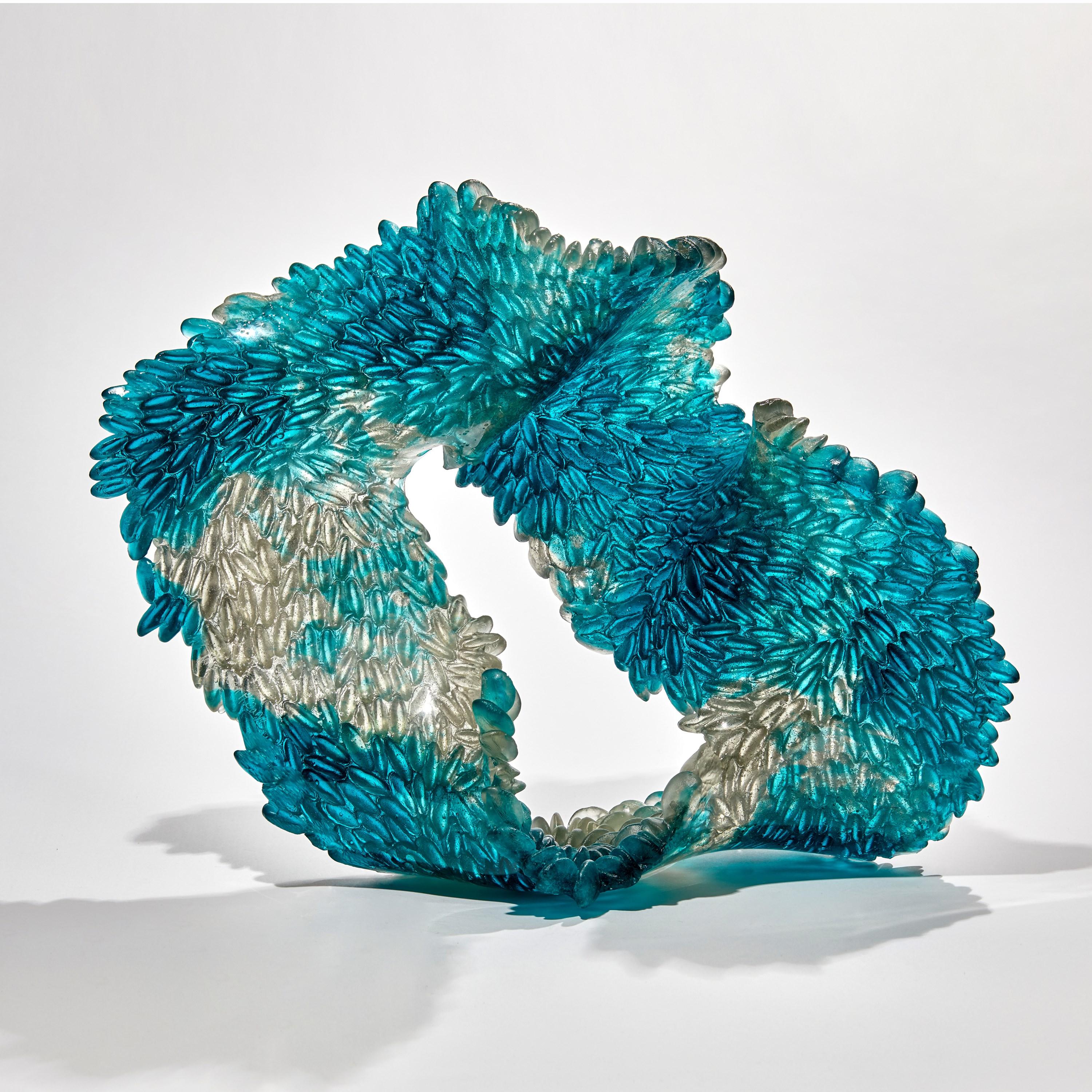 British  Blue Stain, Unique Glass Sculpture in Teal Blue & Grey by Nina Casson McGarva