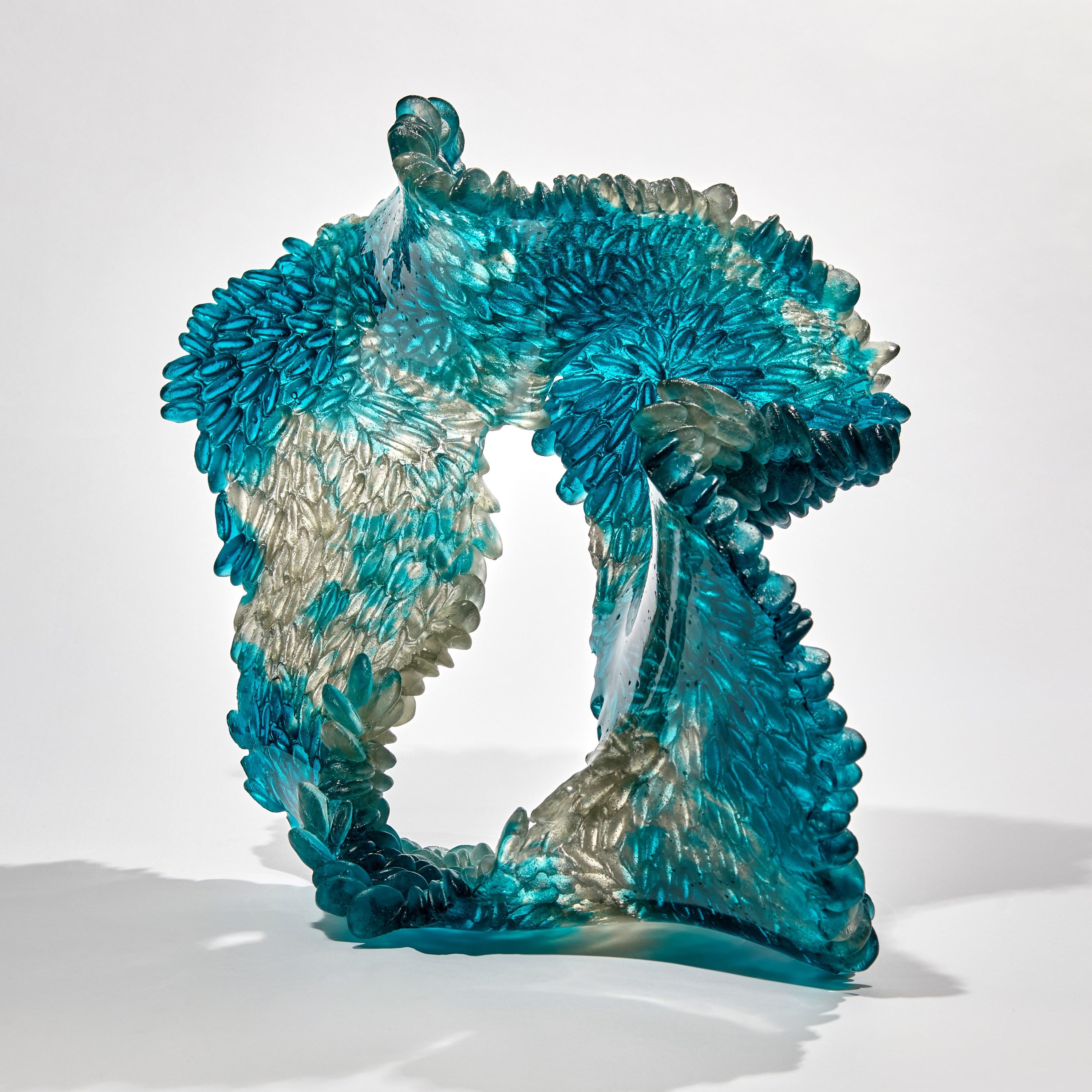 Cast  Blue Stain, Unique Glass Sculpture in Teal Blue & Grey by Nina Casson McGarva