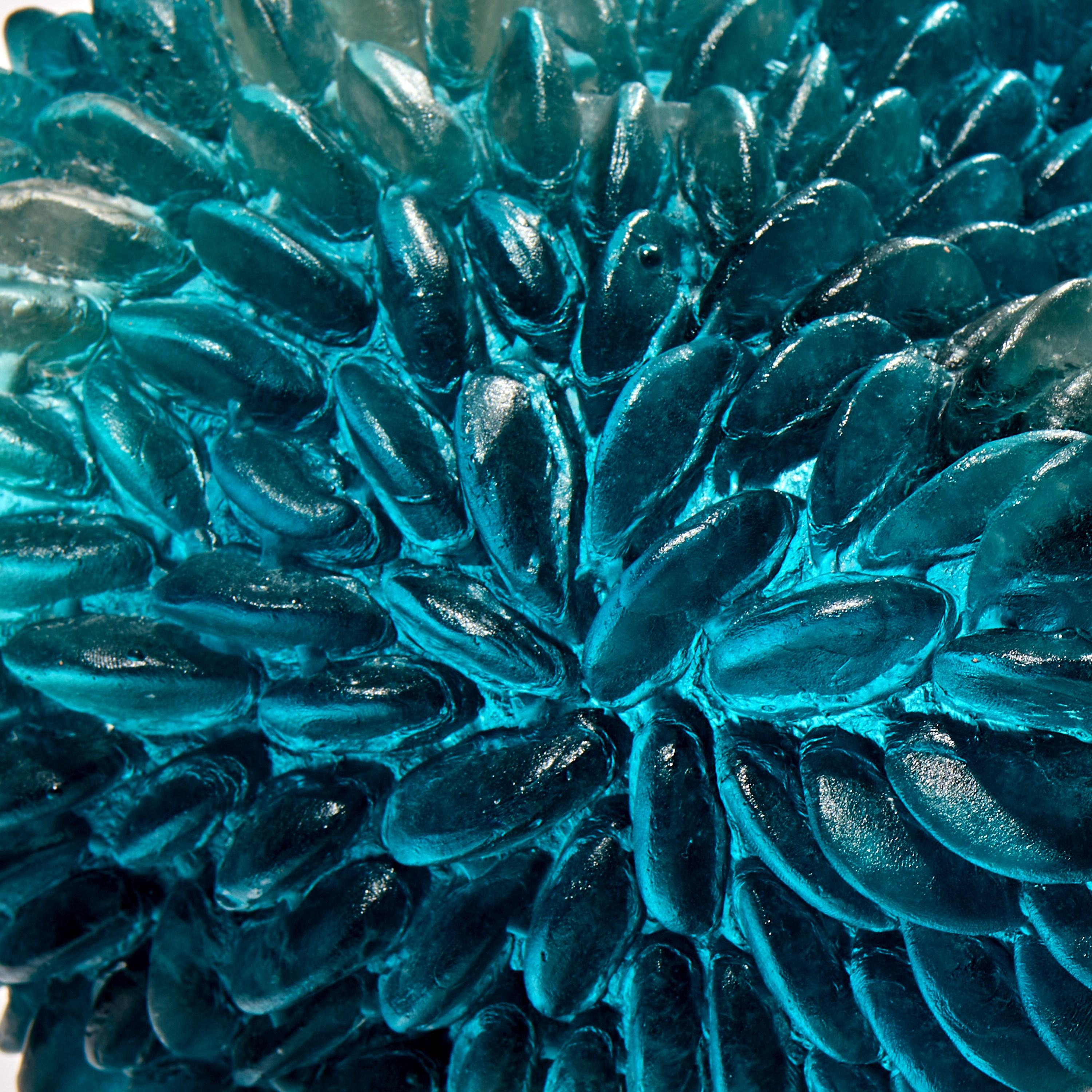 Contemporary  Blue Stain, Unique Glass Sculpture in Teal Blue & Grey by Nina Casson McGarva