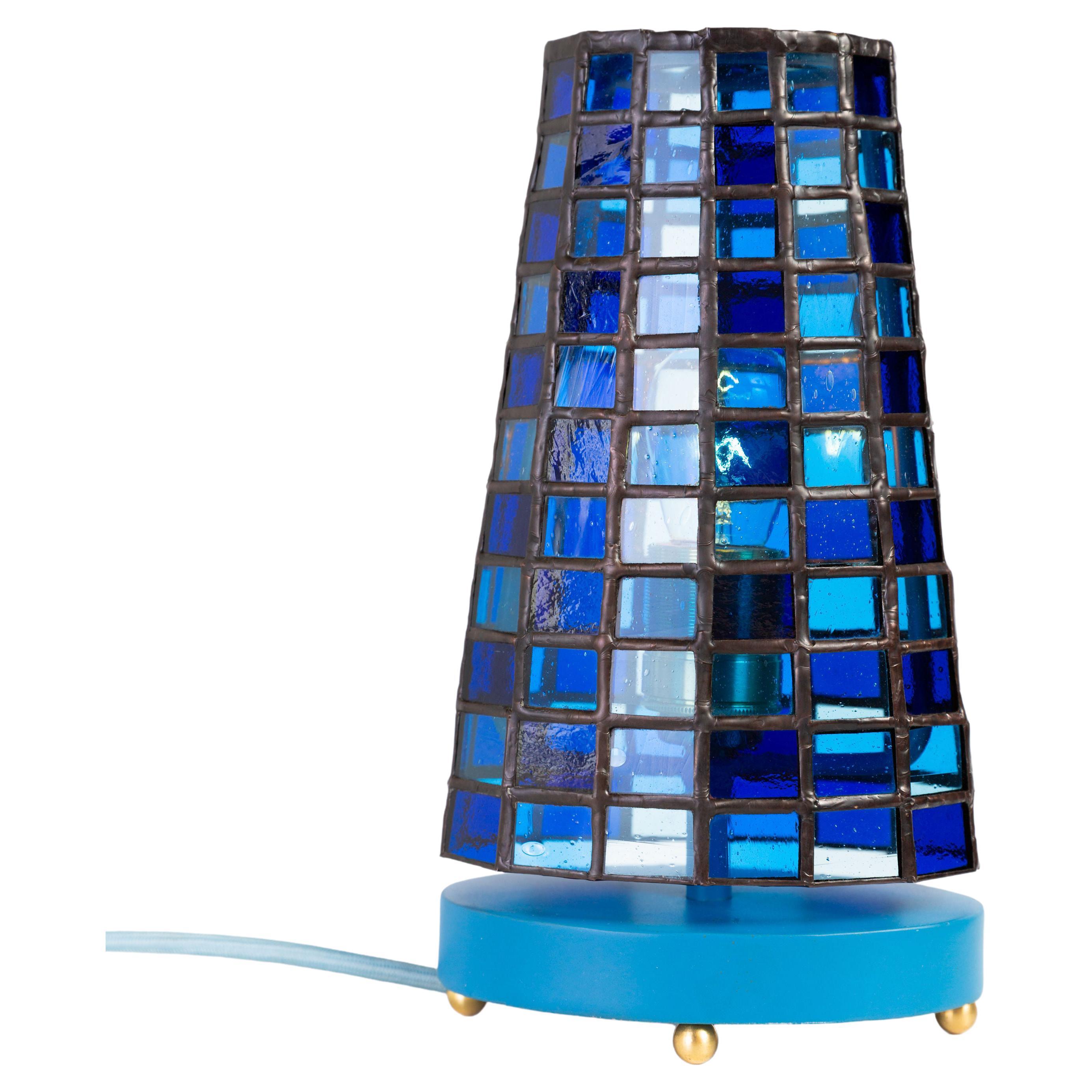 Blue Stained Glass Small Table Lamp For Sale