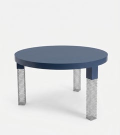 Blue-stained wooden round table by Cappellini – 3 legs