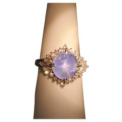 Blue Star Sapphire and Diamond Cluster Ring in Platinum