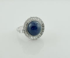 Blue Star Sapphire and Diamond Ring in Platinum circa 1950's