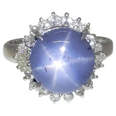 lindy star sapphire ring Blue Star Sapphire and White Diamond Cocktail Ring in Platinum
