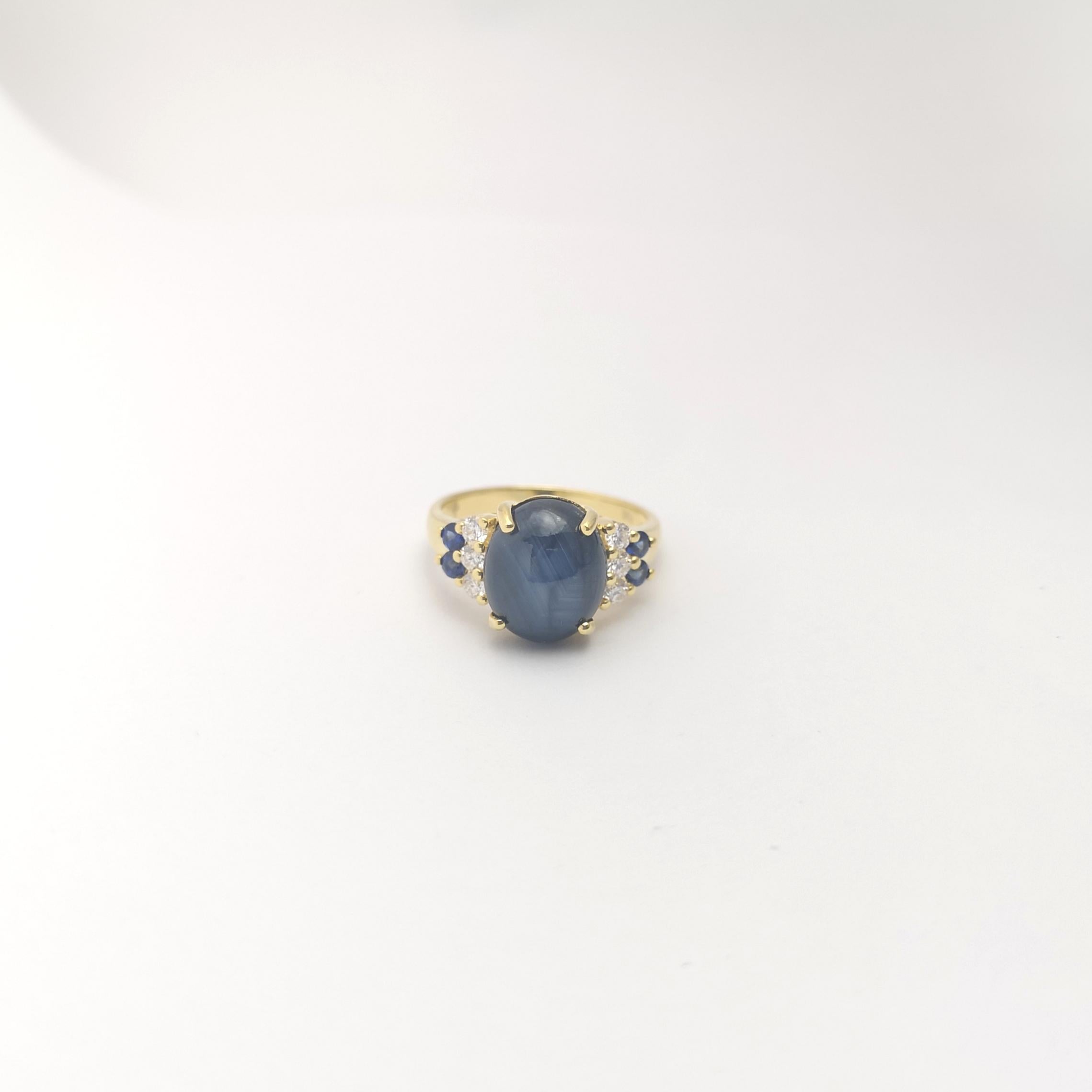 Blue Star Sapphire, Blue Sapphire and Diamond Ring set in 18K Gold Settings For Sale 2