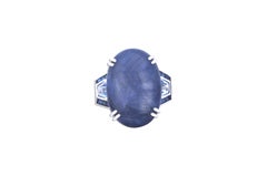 Blue Star Sapphire, Blue Sapphire Ring in 18 Karat White Gold Settings