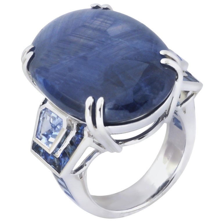 Blue Star Sapphire, Blue Sapphire Ring in 18 Karat White Gold Settings For  Sale at 1stDibs | star sapphire ring west palm beach, star sapphire rings,  white gold blue star sapphire ring