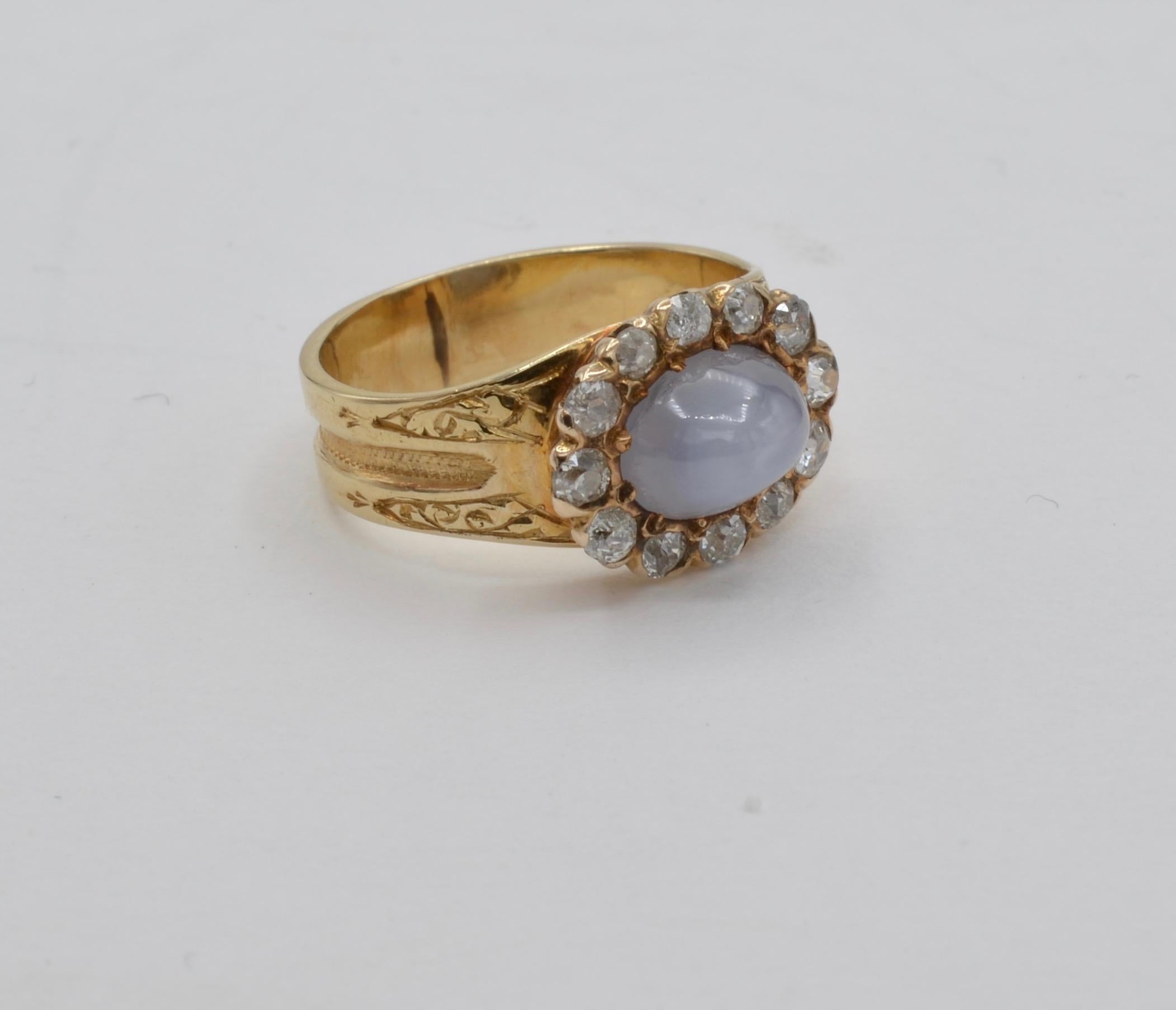 Victorian Blue Star Sapphire Diamond Antique Ring For Sale