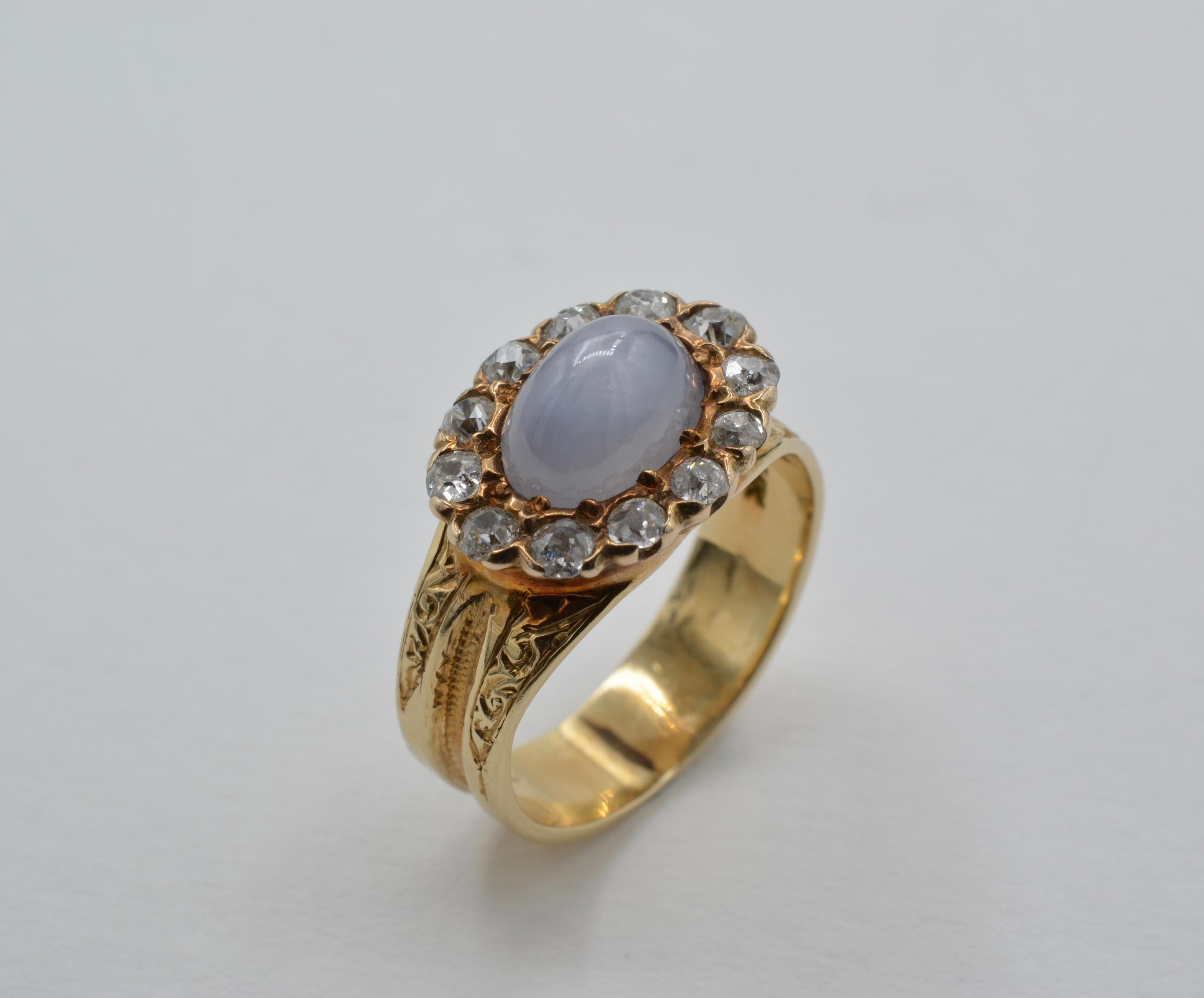 Round Cut Blue Star Sapphire Diamond Antique Ring For Sale
