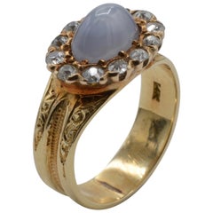 Blue Star Sapphire Diamond Vintage Ring