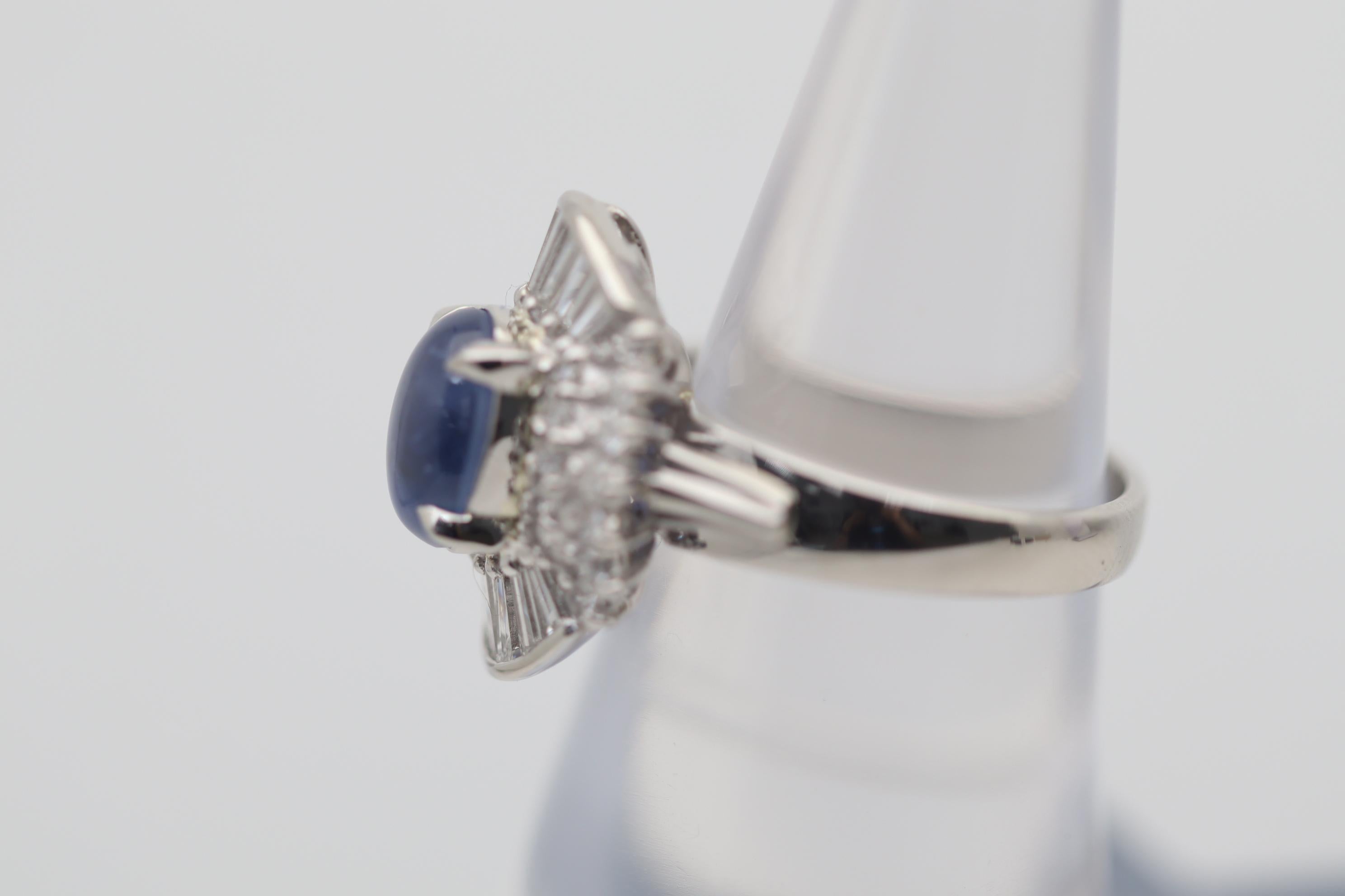 Blue Star Sapphire Diamond Platinum Ring In New Condition For Sale In Beverly Hills, CA