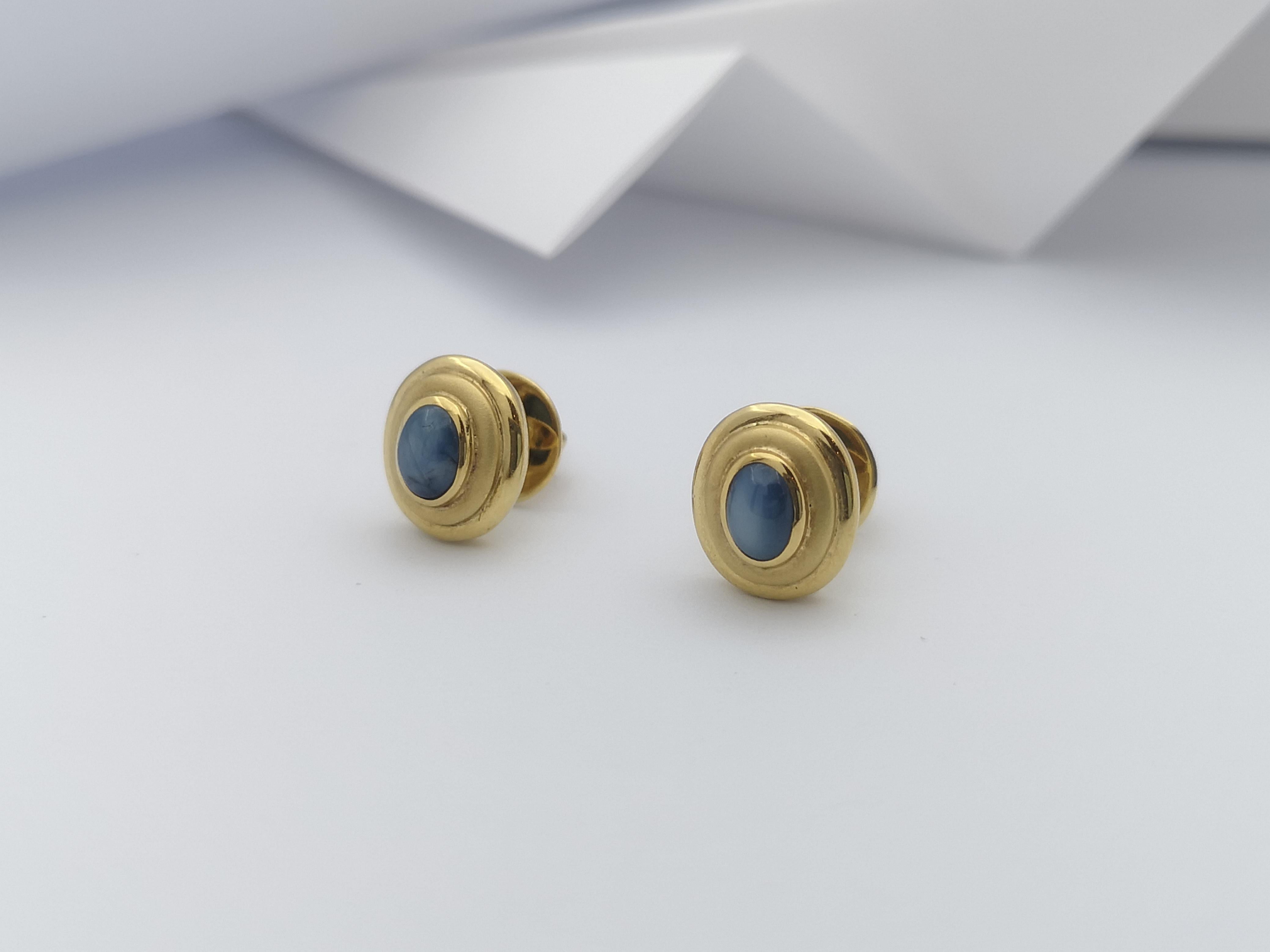 Cabochon Blue Star Sapphire  Earrings set in 18 Karat Gold Settings For Sale