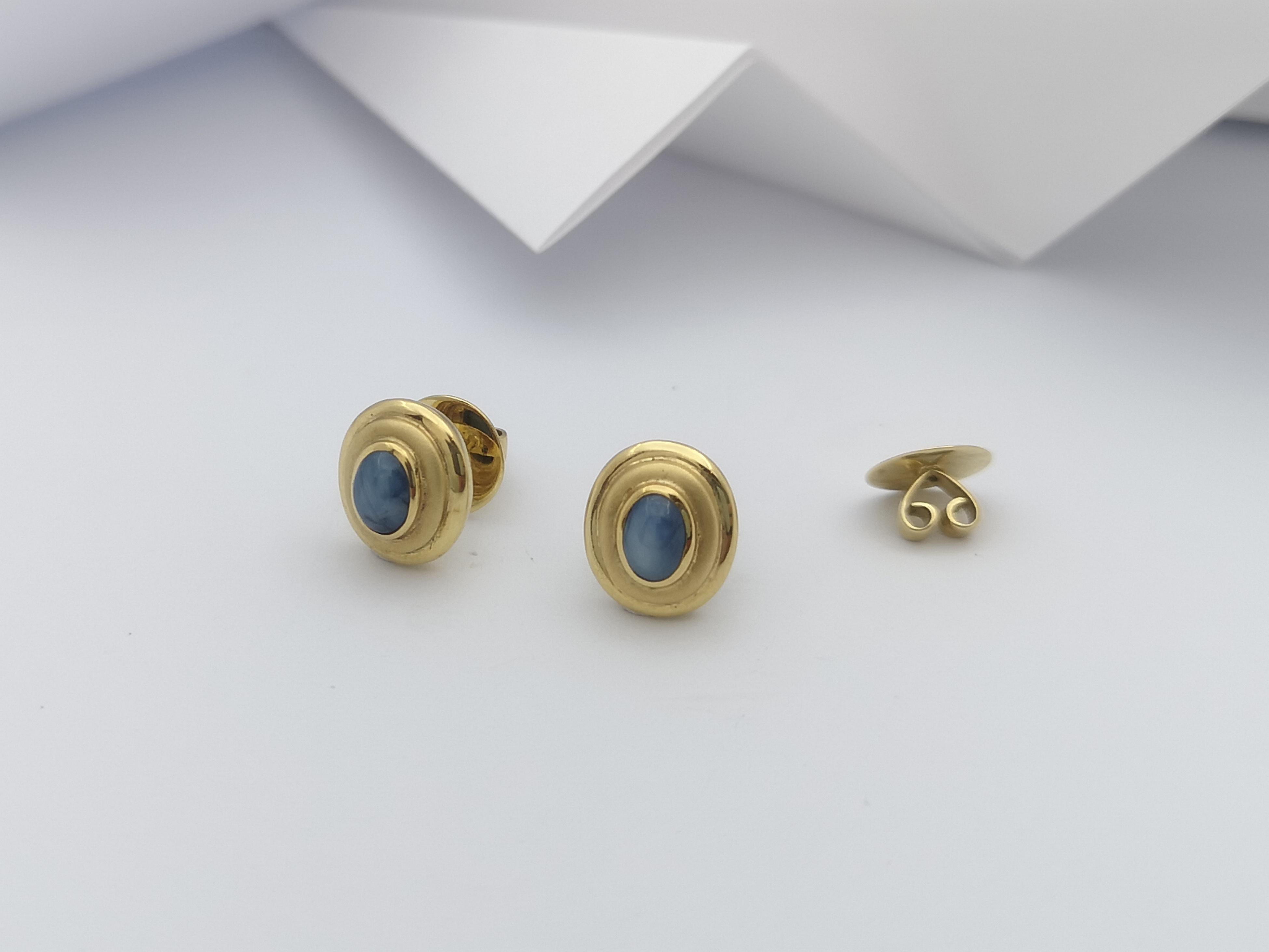 Blue Star Sapphire  Earrings set in 18 Karat Gold Settings For Sale 1