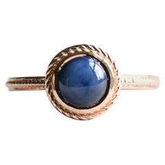 Blue Star Sapphire Ring, 14 Karat Rose Gold Sapphire Ring