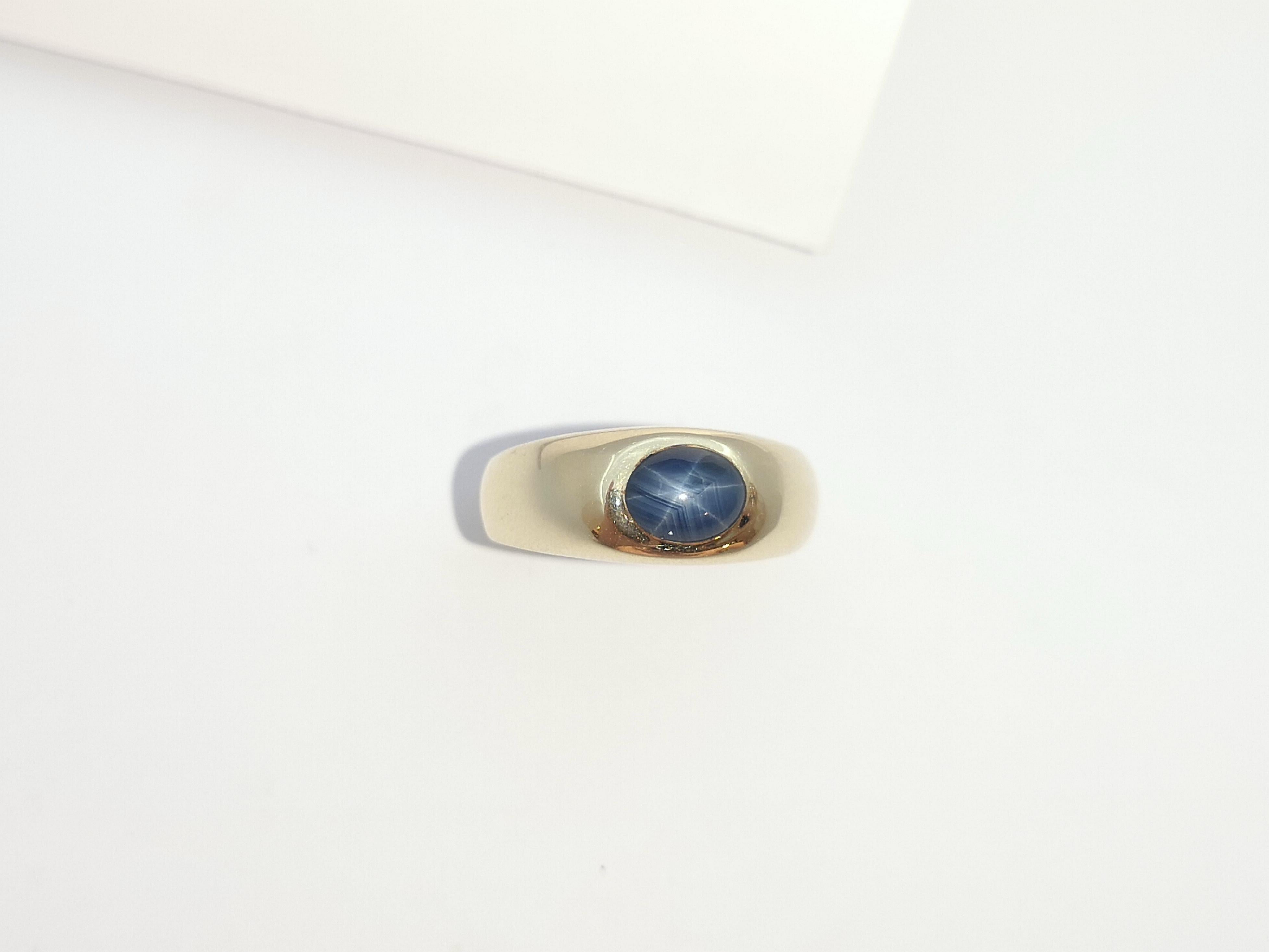 Blue Star Sapphire Ring Set in 14 Karat Gold Settings  For Sale 6