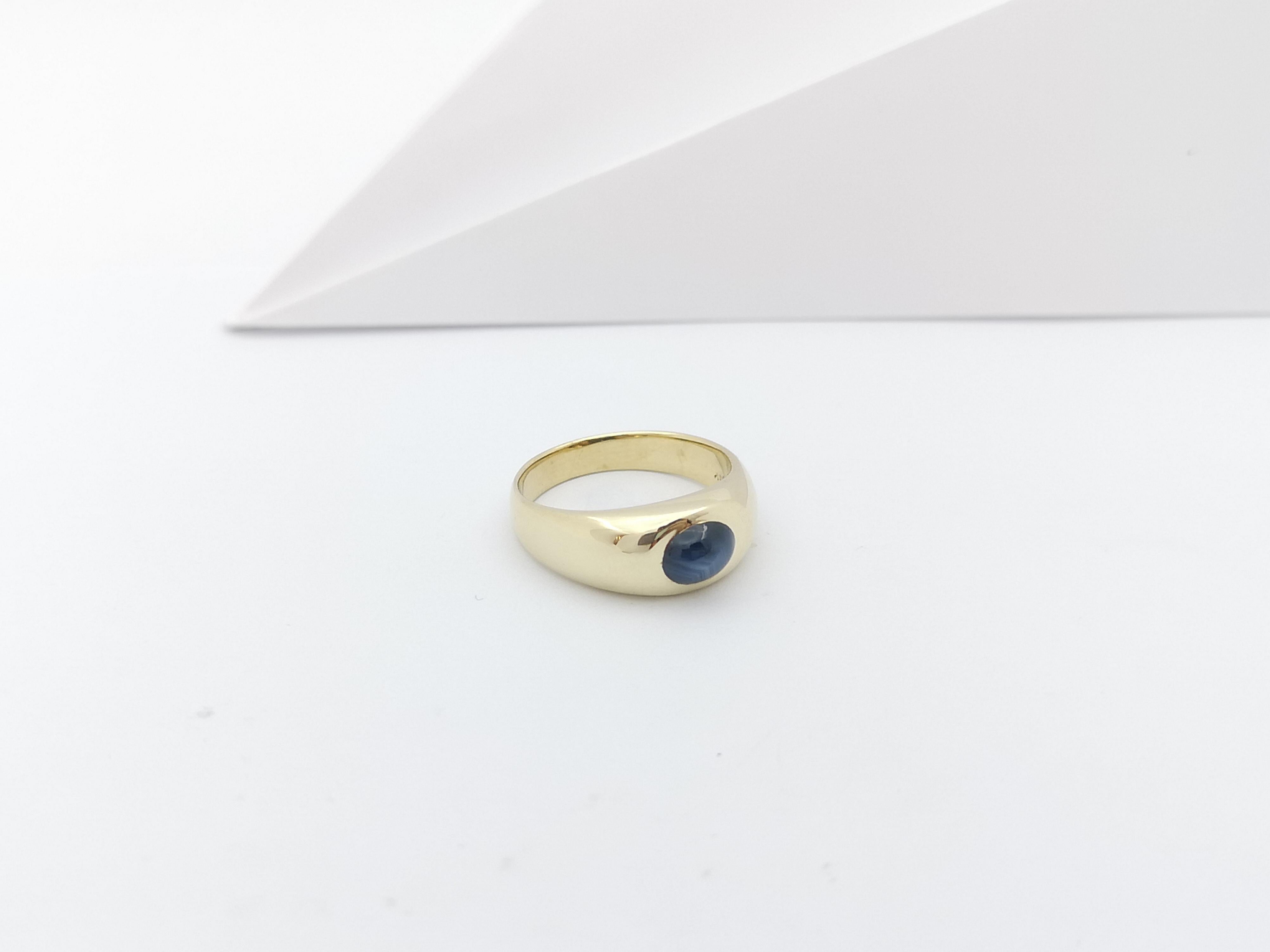 Cabochon Blue Star Sapphire Ring Set in 14 Karat Gold Settings  For Sale