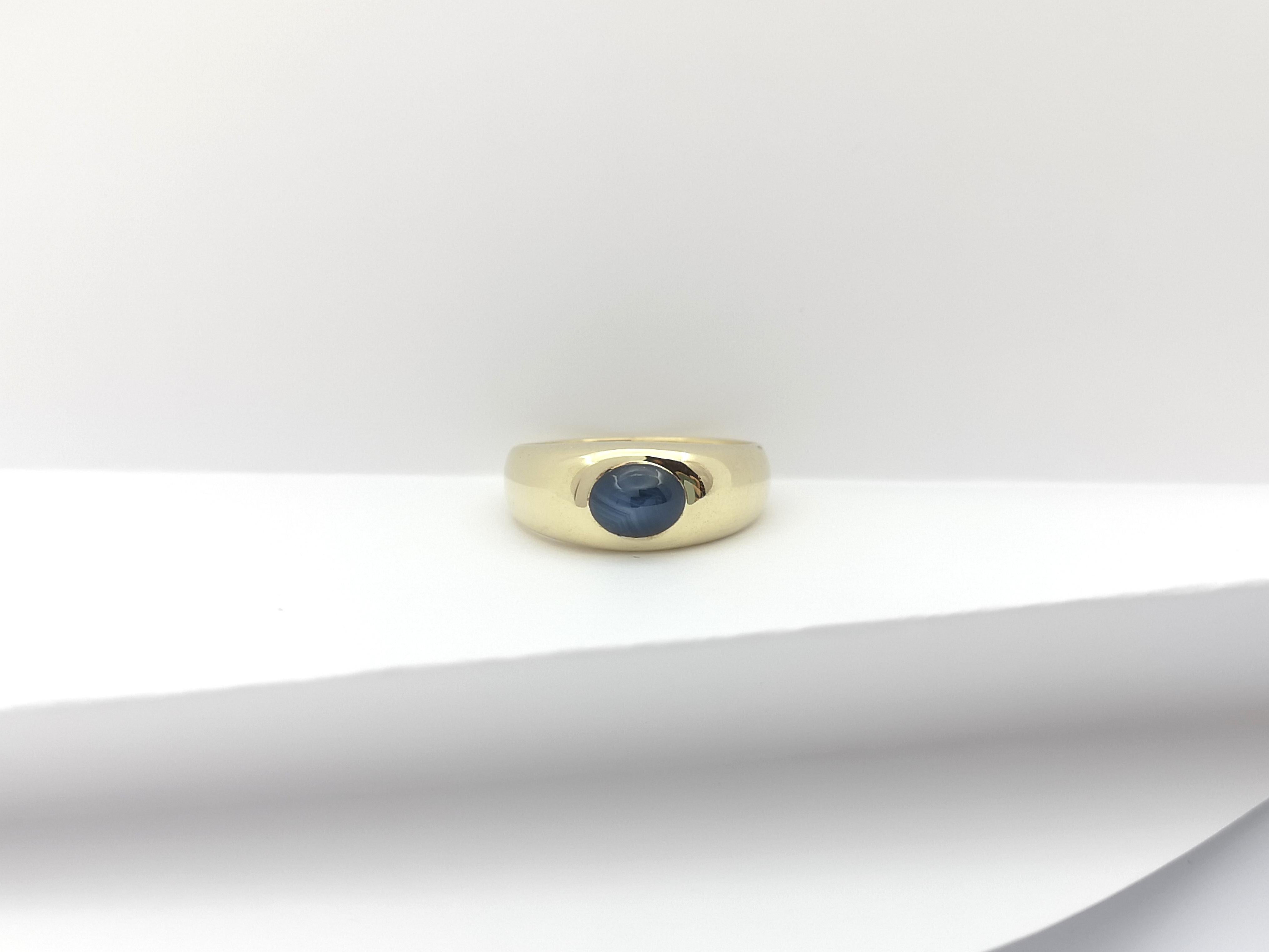 Women's or Men's Blue Star Sapphire Ring Set in 14 Karat Gold Settings  For Sale