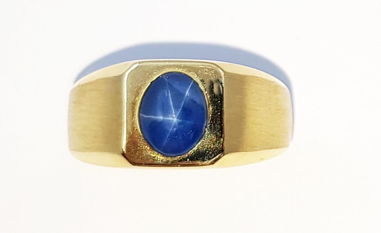 Women's Blue Star Sapphire Ring Set in 14 Karat Gold Settings For Sale