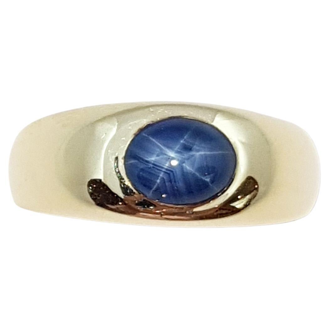 Blue Star Sapphire Ring Set in 14 Karat Gold Settings  For Sale