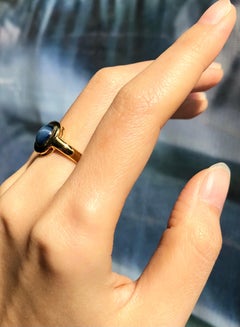 Blue Star Sapphire Ring Set in 18 Karat Gold Settings