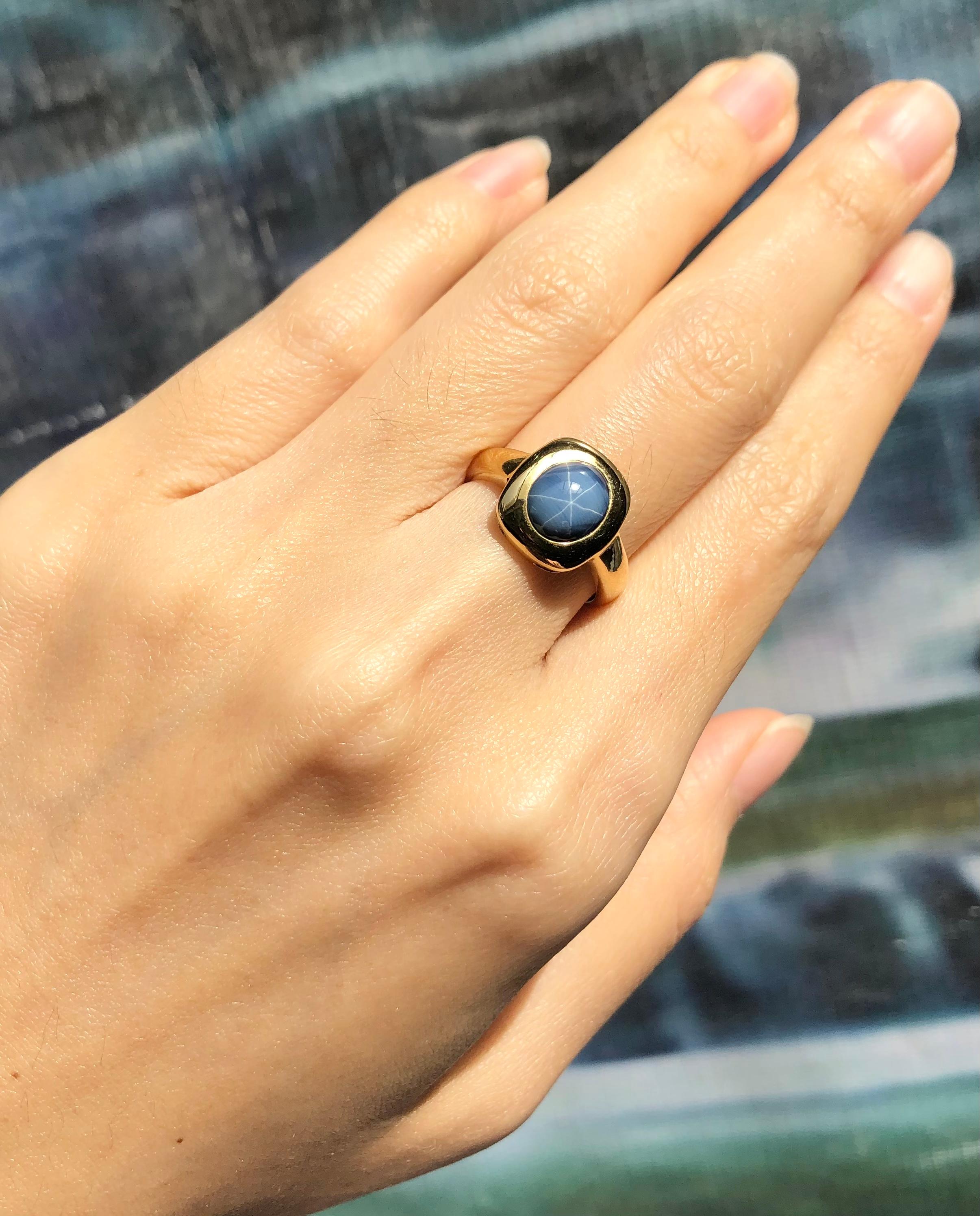 blue star sapphire ring yellow gold