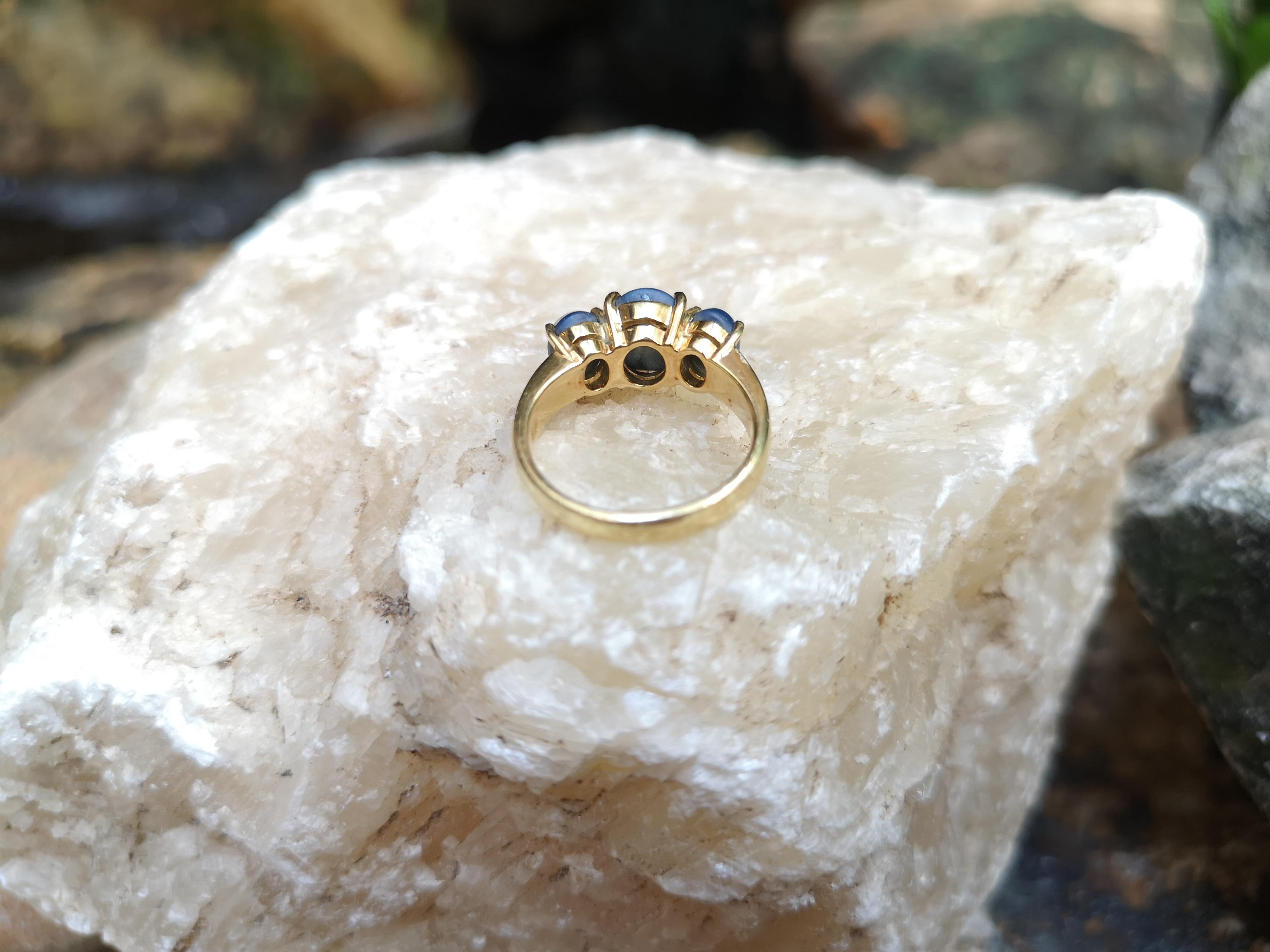 Women's or Men's Blue Star Sapphire Ring Set in 18 Karat Gold Settings