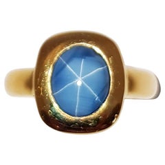 Retro Blue Star Sapphire Ring Set in 18 Karat Gold Settings