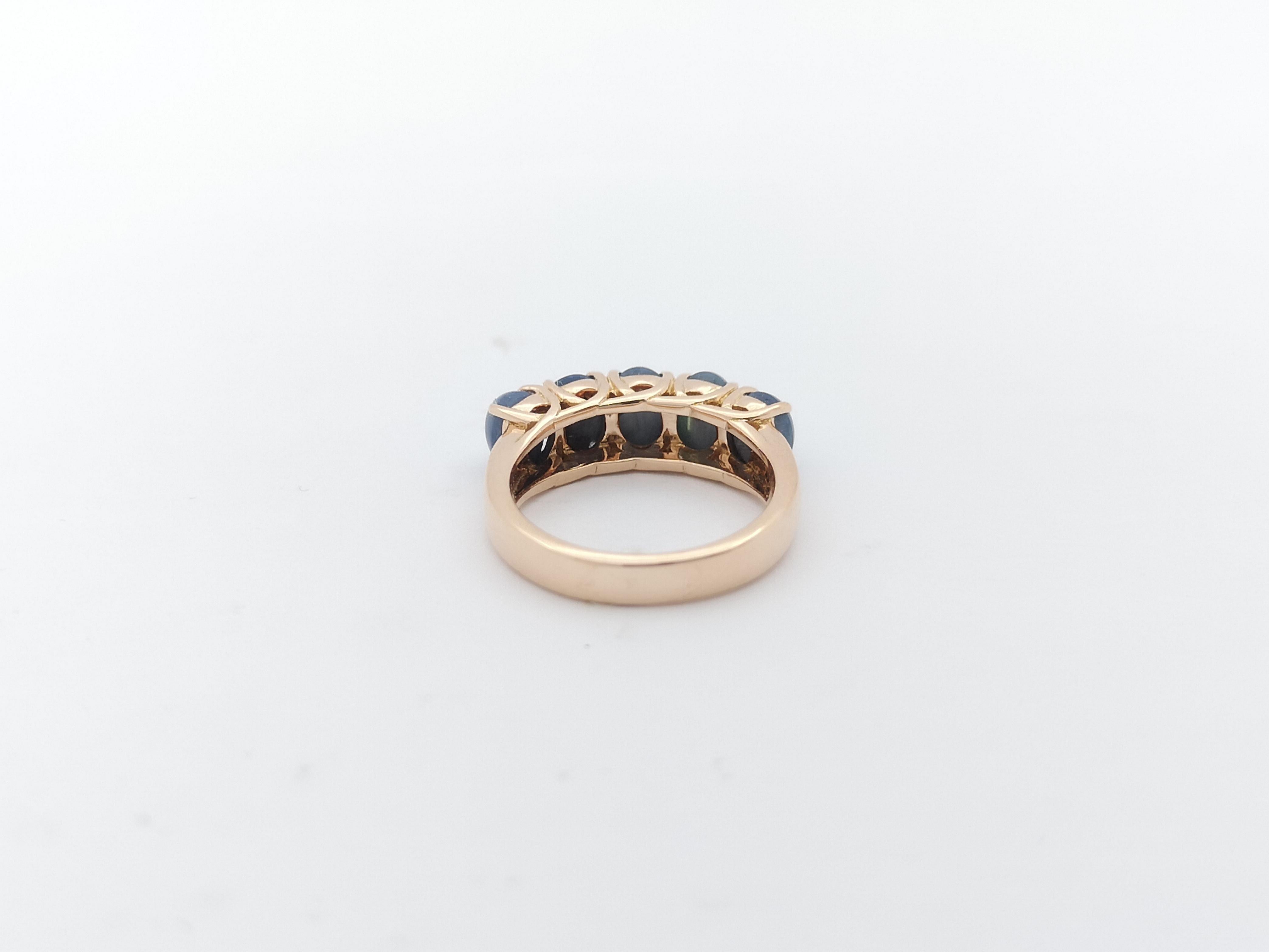 Blue Star Sapphire  Ring Set in 18 Karat Rose Gold Settings For Sale 4