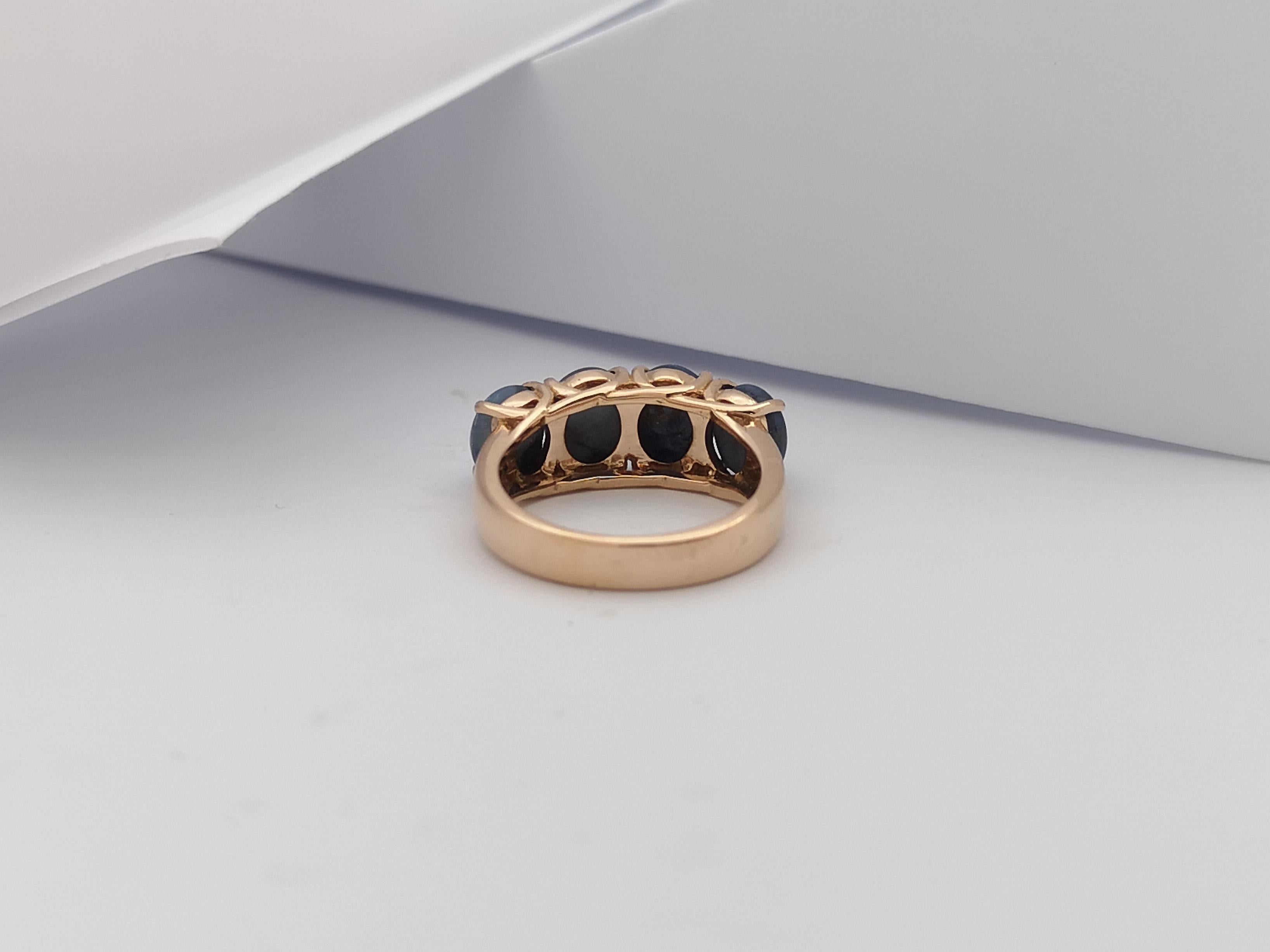 Blue Star Sapphire Ring Set in 18 Karat Rose Gold Settings For Sale 4