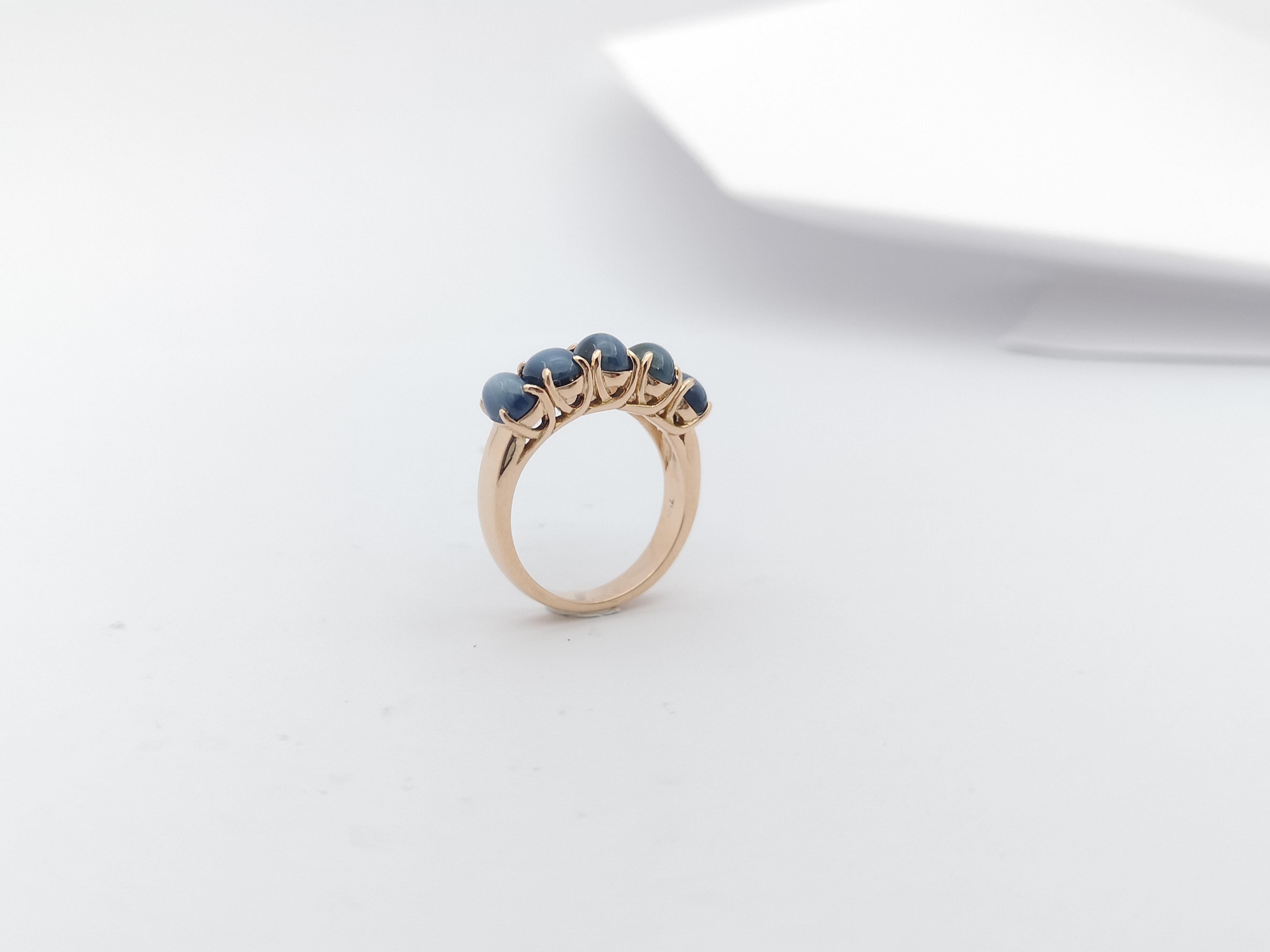 Blue Star Sapphire  Ring Set in 18 Karat Rose Gold Settings For Sale 5