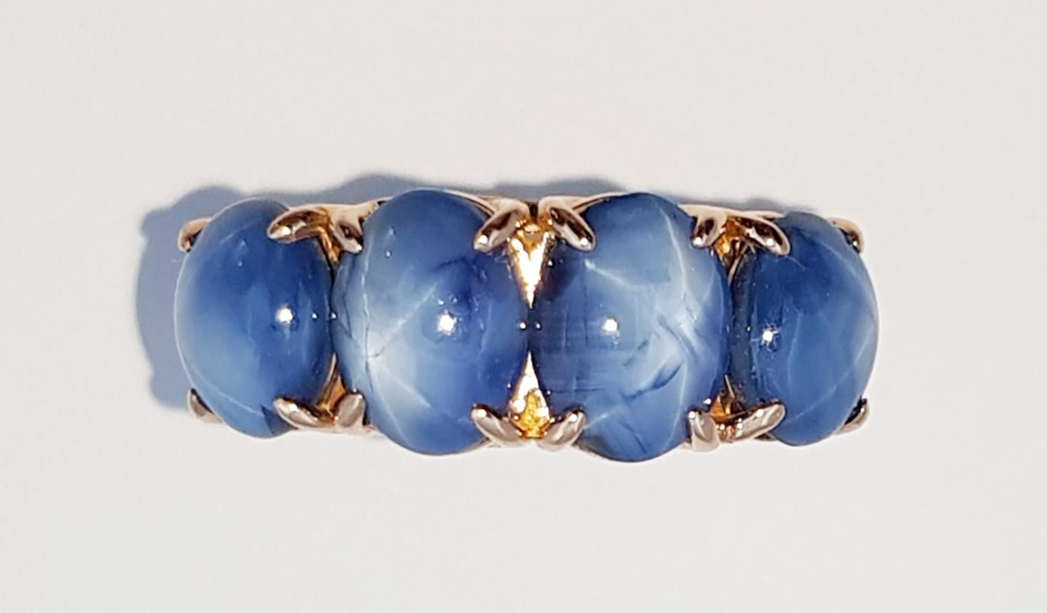 Blue Star Sapphire Ring Set in 18 Karat Rose Gold Settings For Sale 5