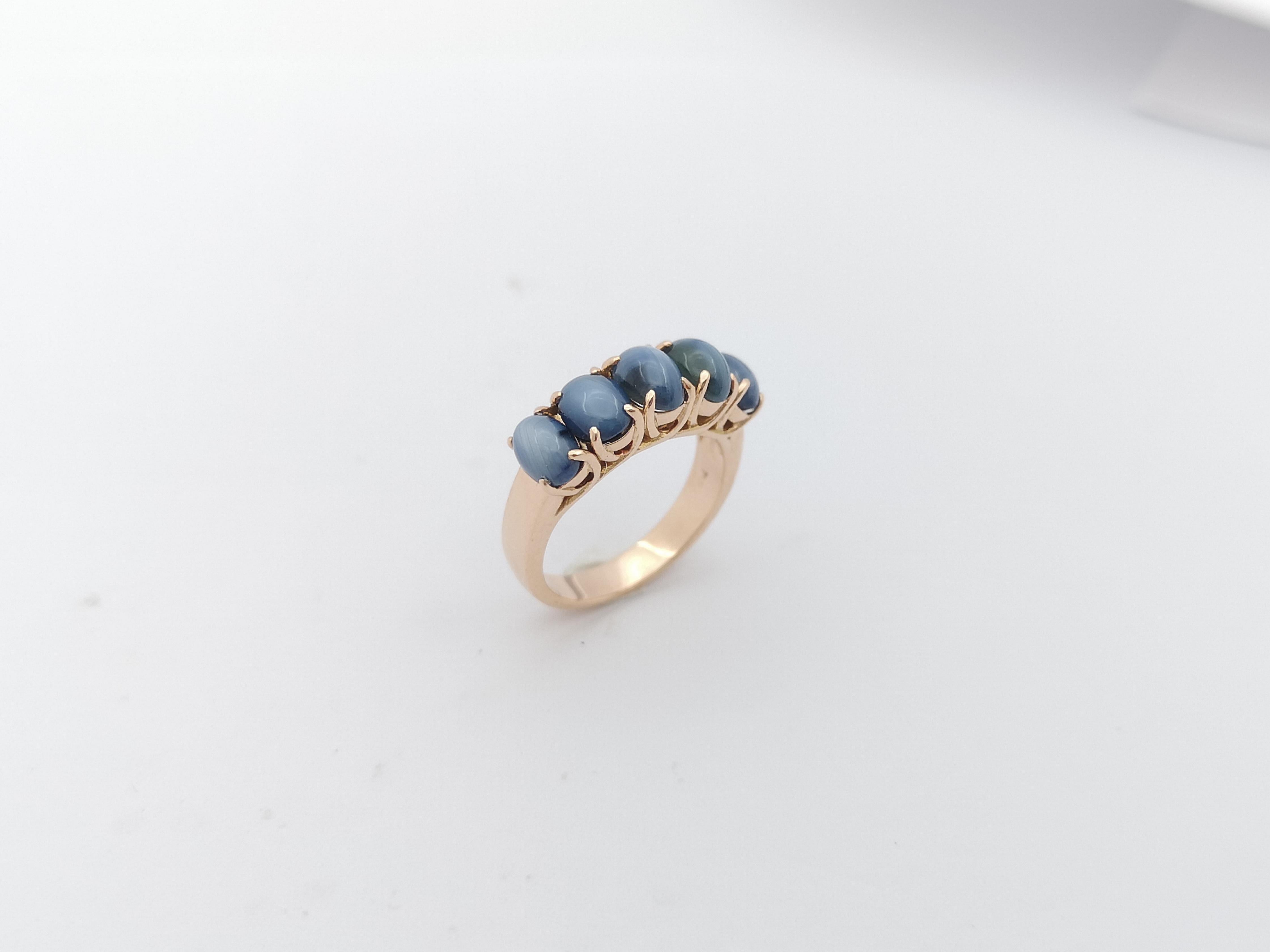 Blue Star Sapphire  Ring Set in 18 Karat Rose Gold Settings For Sale 6