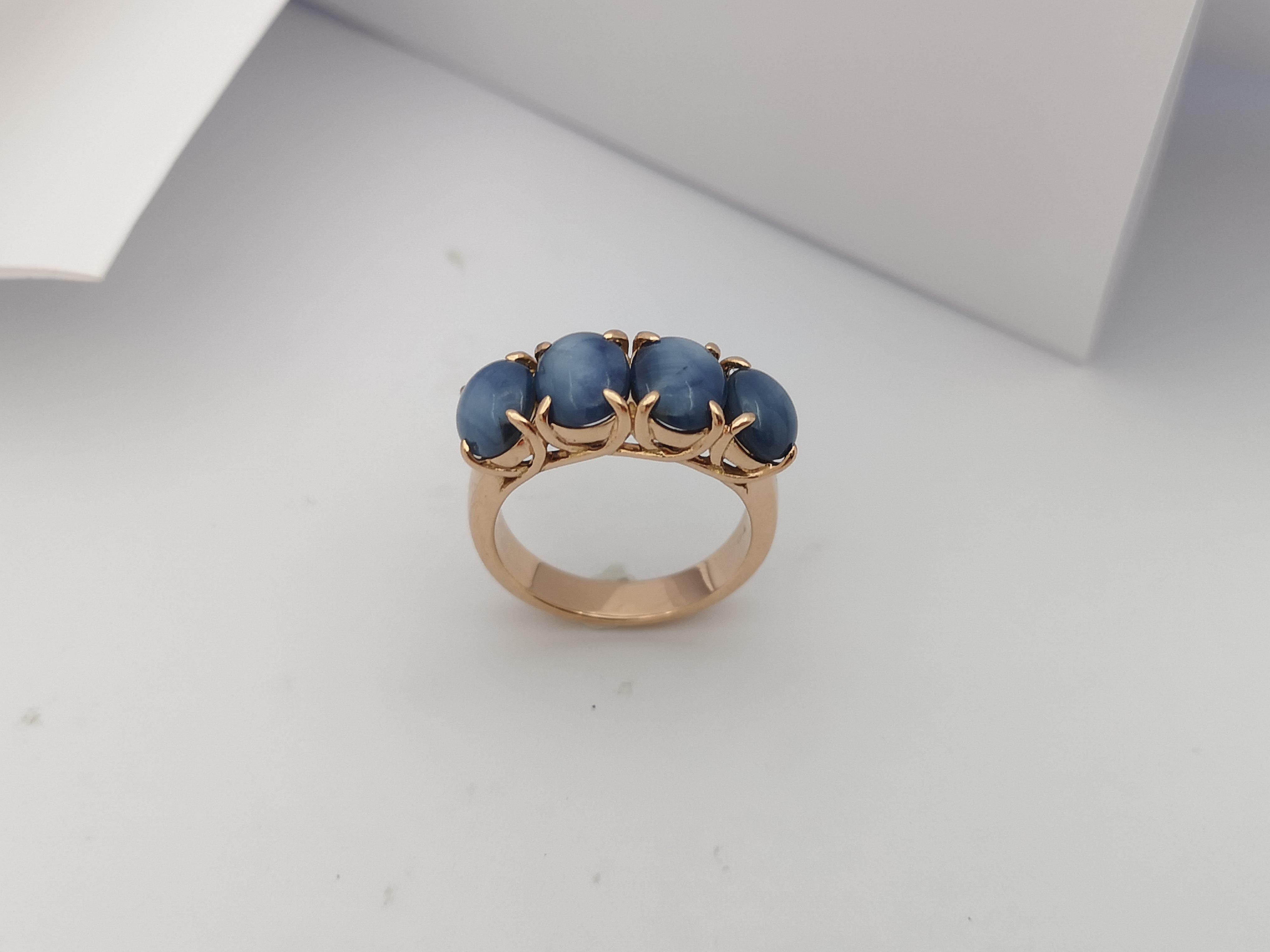 Blue Star Sapphire Ring Set in 18 Karat Rose Gold Settings For Sale 6