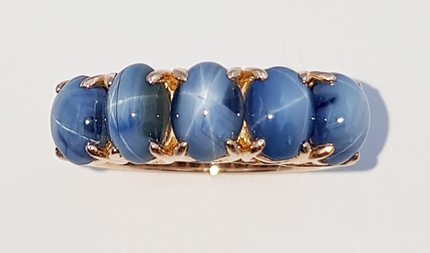 Blue Star Sapphire  Ring Set in 18 Karat Rose Gold Settings For Sale 7