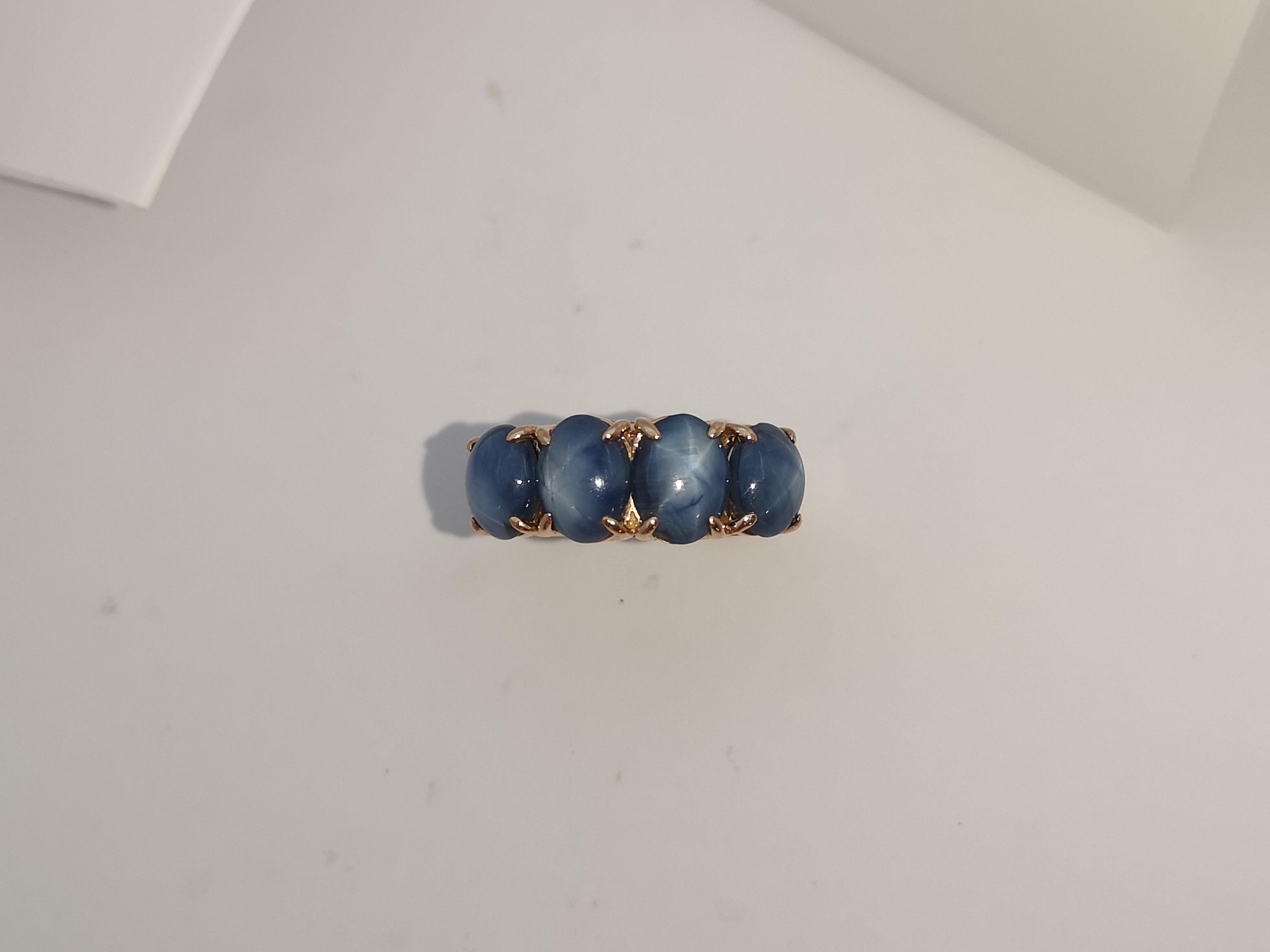 Blue Star Sapphire Ring Set in 18 Karat Rose Gold Settings For Sale 7