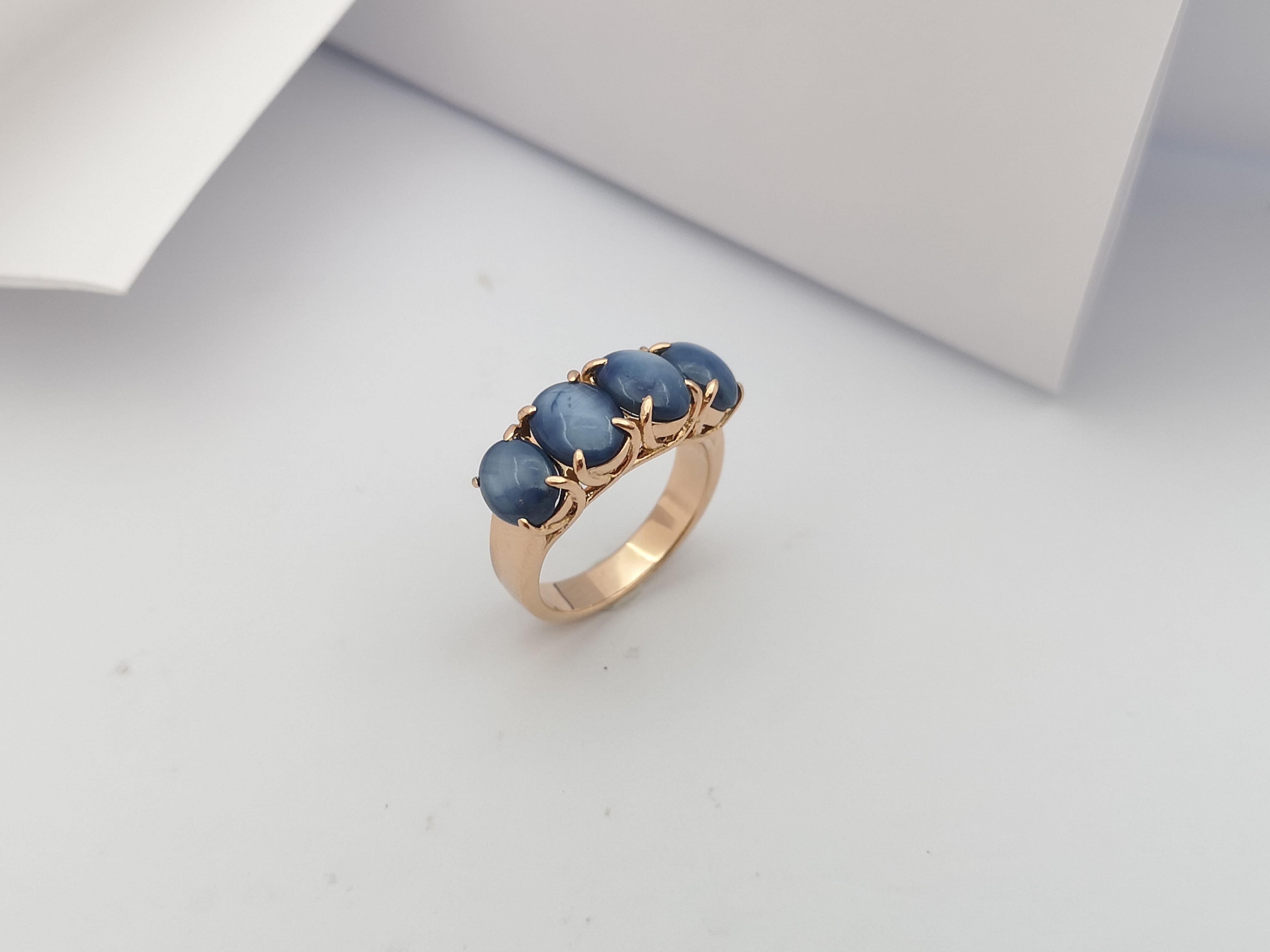 Blue Star Sapphire Ring Set in 18 Karat Rose Gold Settings For Sale 8