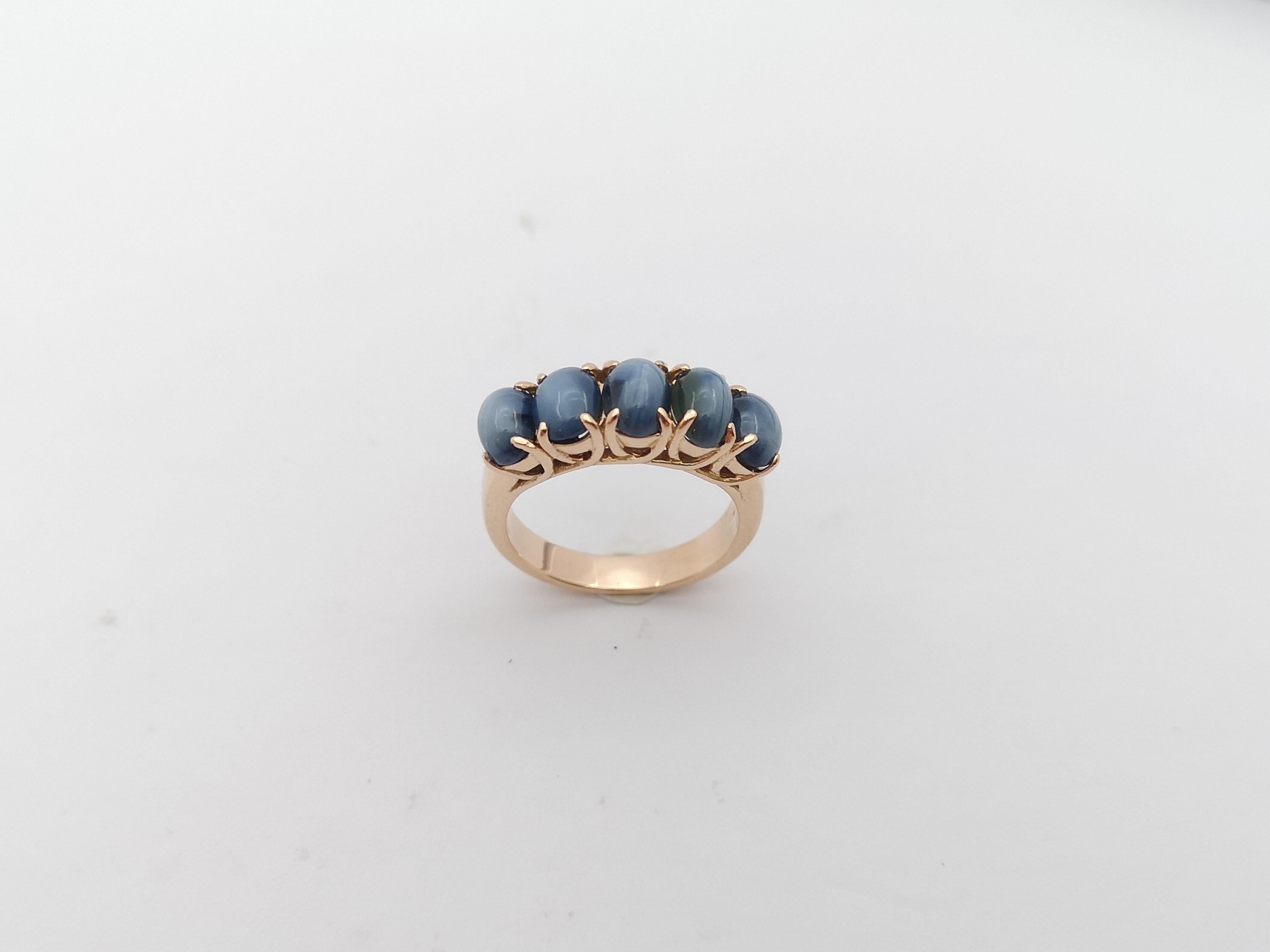 Blue Star Sapphire  Ring Set in 18 Karat Rose Gold Settings For Sale 9